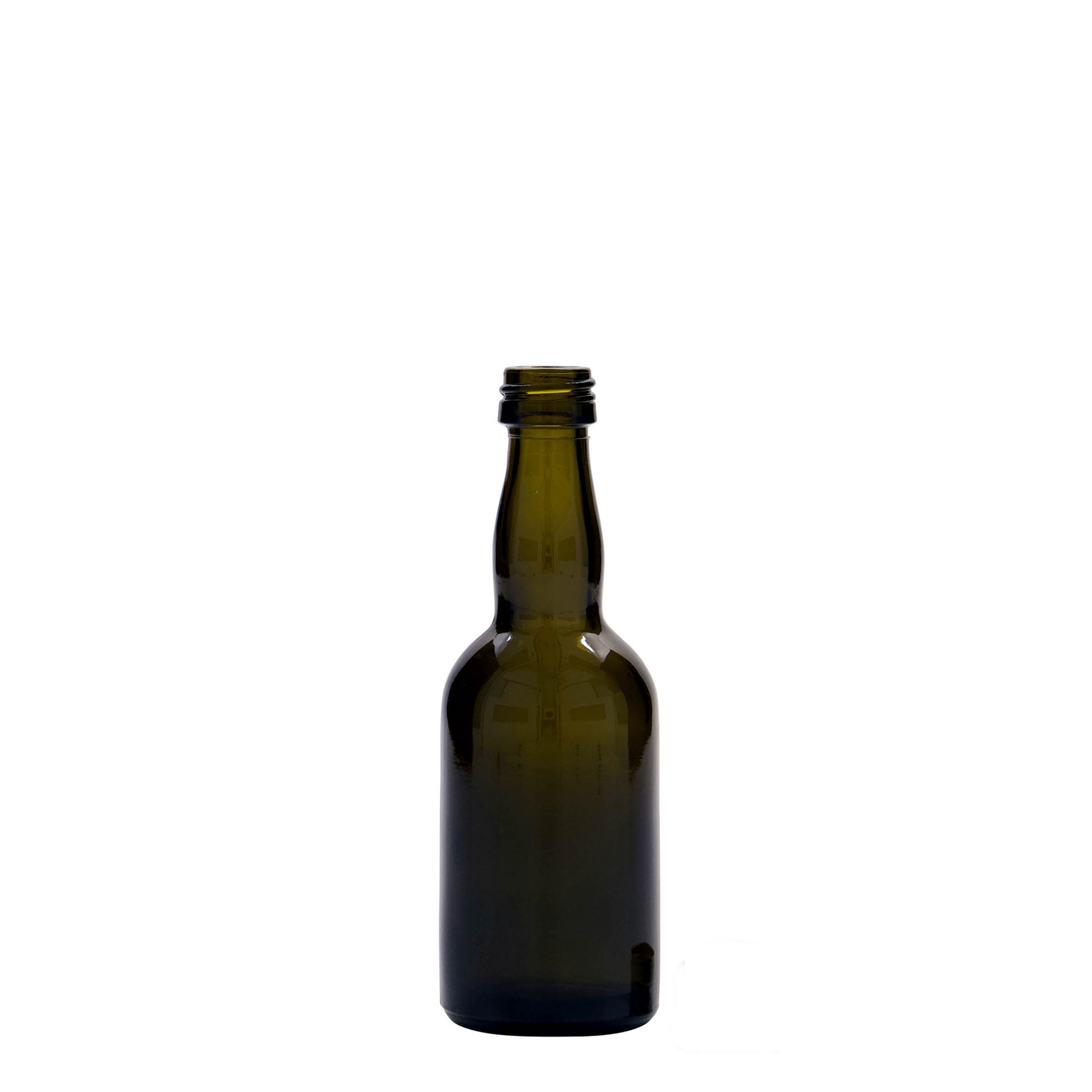 50 ml glazen fles 'Proba', antiekgroen, mondstuk: PP 18 50 ml glazen fles 'Proba', antiekgroen, mondstuk: PP 18