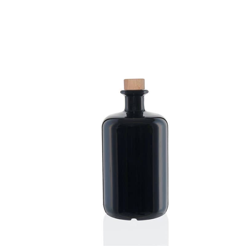 Glazen fles Apotheker, 700 ml, zwart, monding: kurk