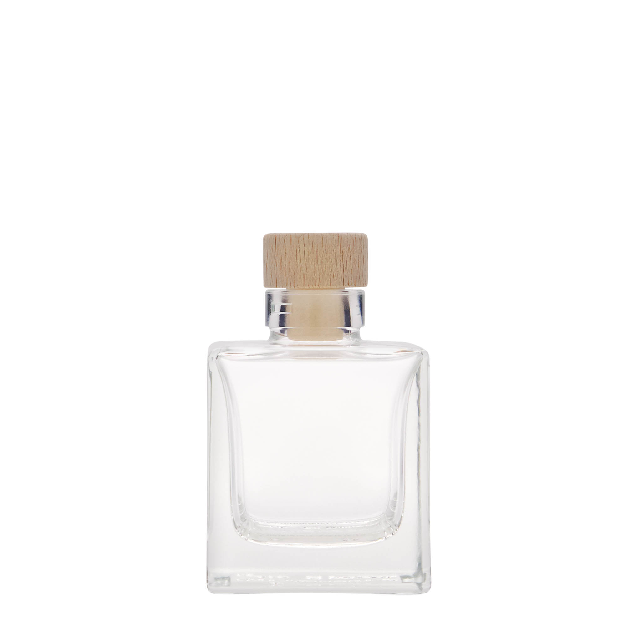 100 ml glazen fles 'Cube', vierkant, opening: kurk