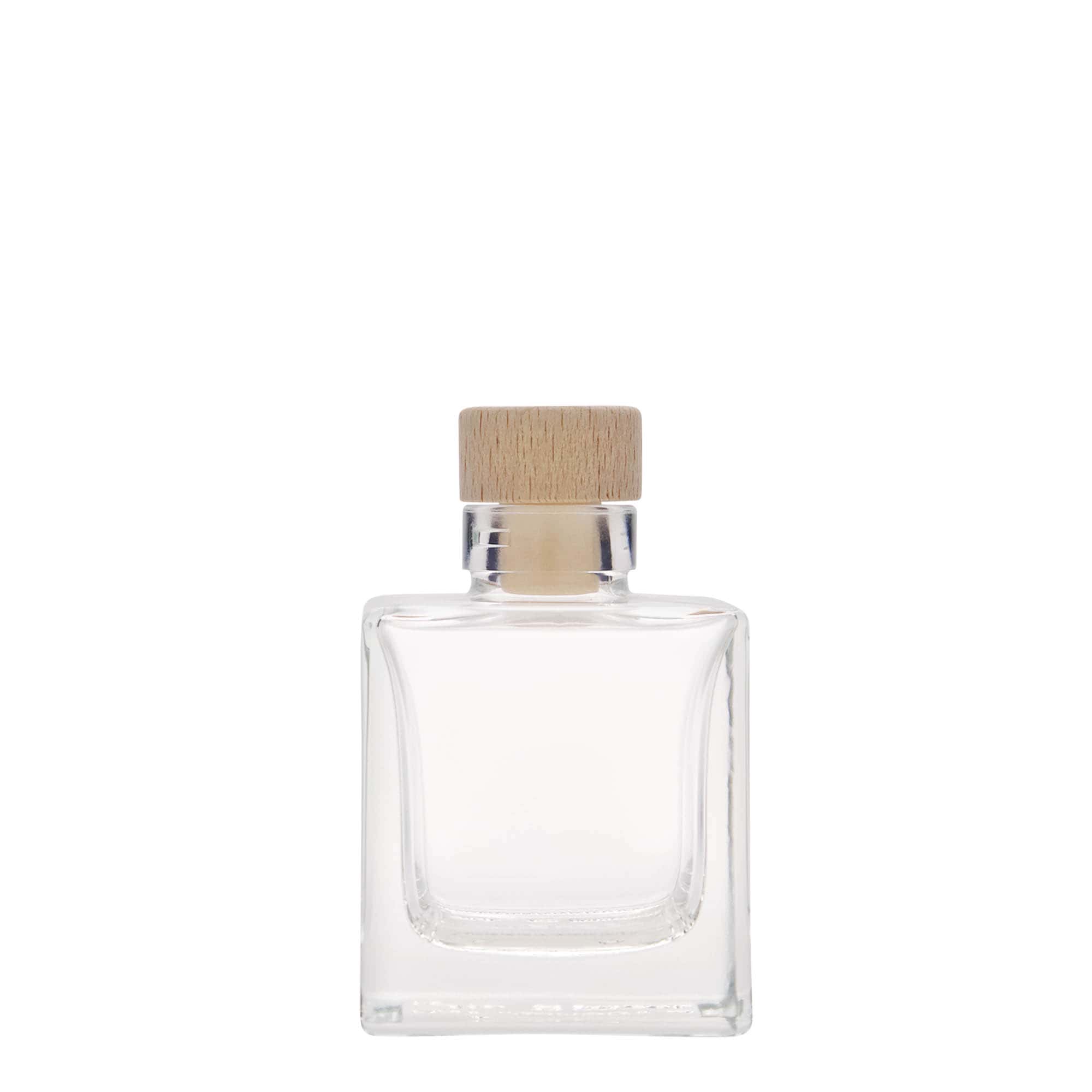 100 ml glazen fles 'Cube', vierkant, opening: kurk