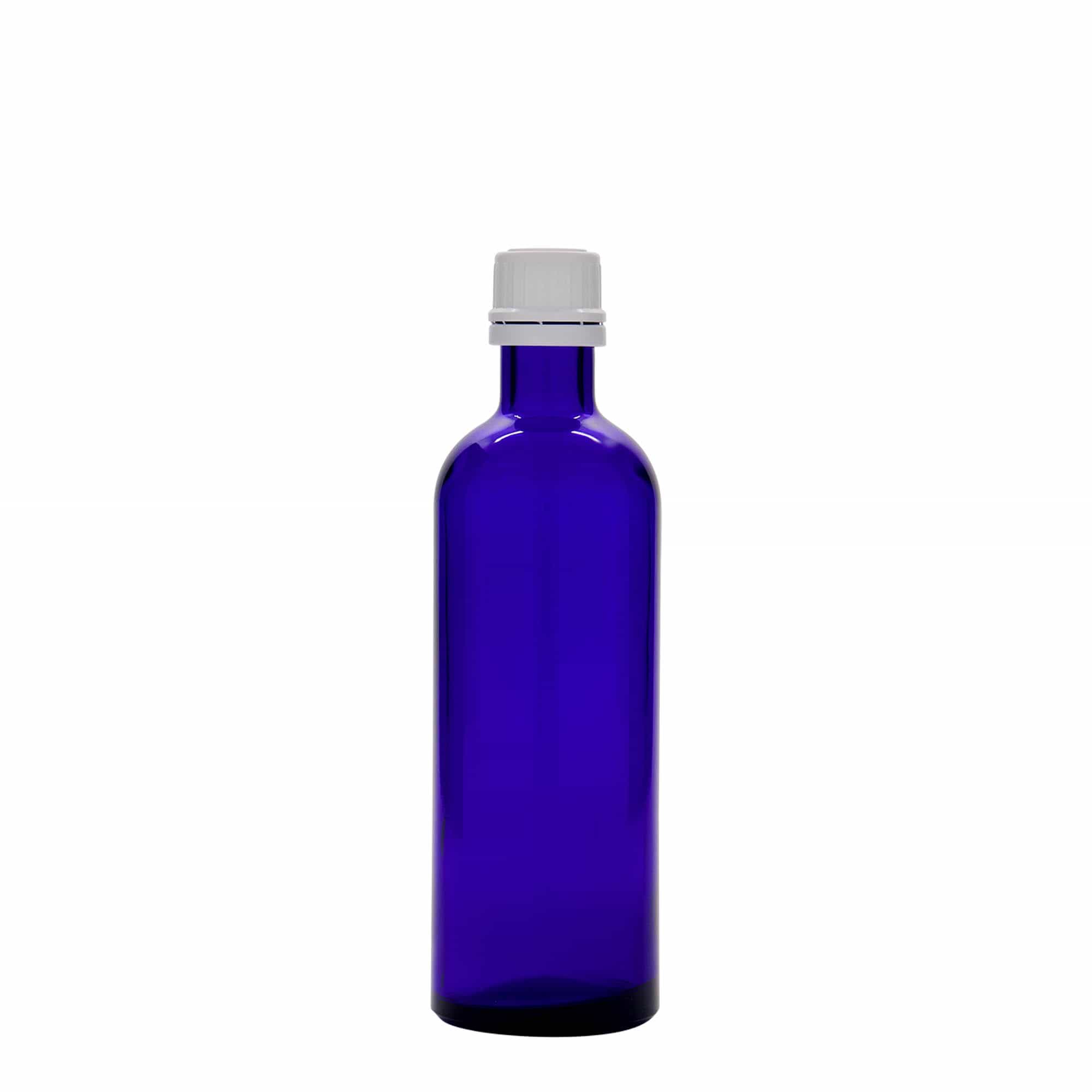 200 ml medicijnfles, glas, koningsblauw, opening: DIN 22