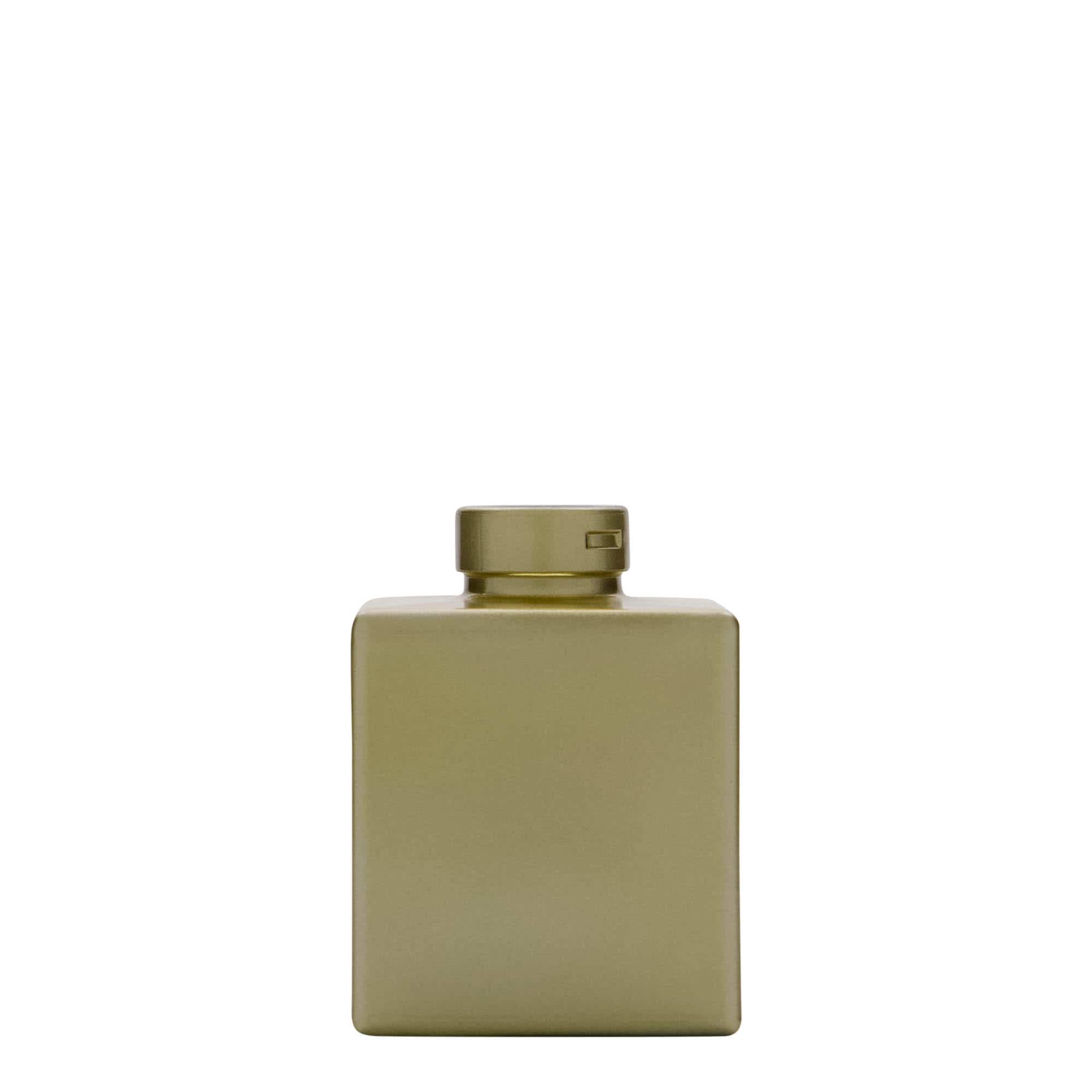 Glazen fles 'Cube', 100 ml, vierkant, goud, monding: kurk