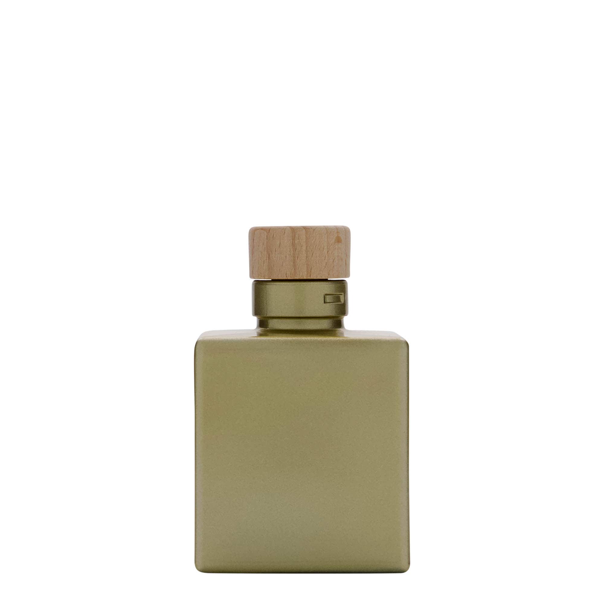 100 ml glazen fles 'Cube', vierkant, goud, hals: kurk