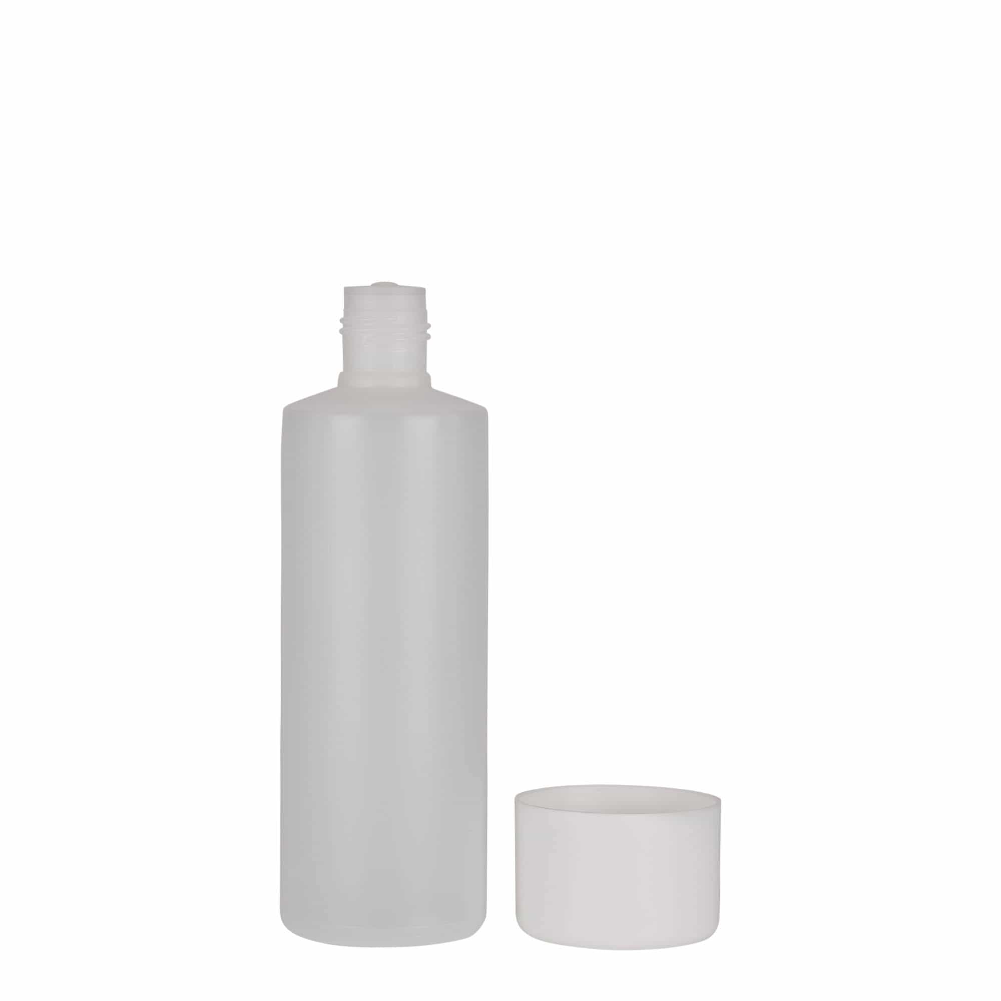 200 ml ronde fles, PE-kunststof, naturel, opening: schroefdop