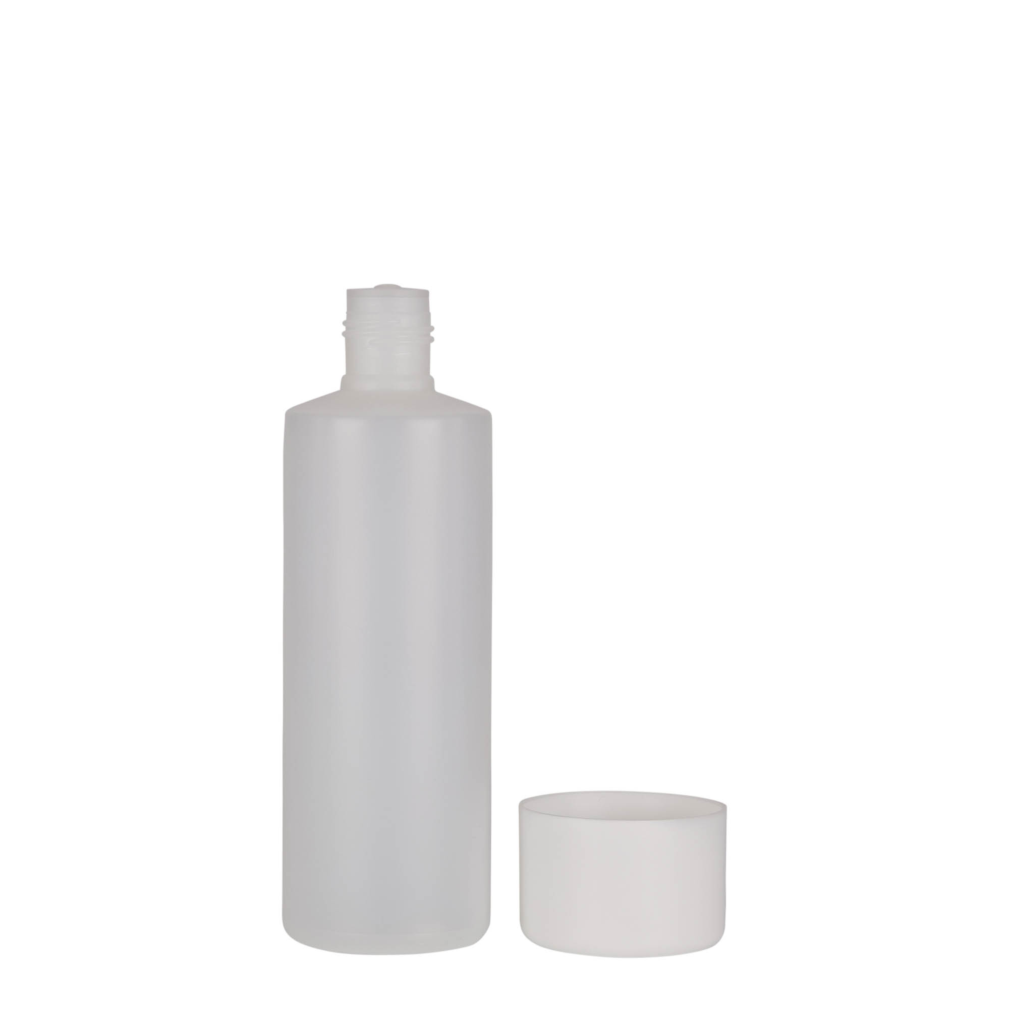 200 ml ronde fles, PE-kunststof, naturel, opening: schroefdop 200 ml ronde fles, PE-kunststof, naturel, opening: schroefdop