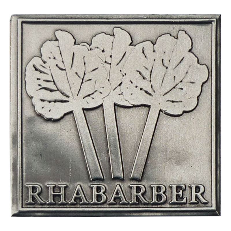 Bliketiket 'Rabarber', vierkant, metaal, zilver Bliketiket 'Rabarber', vierkant, metaal, zilver