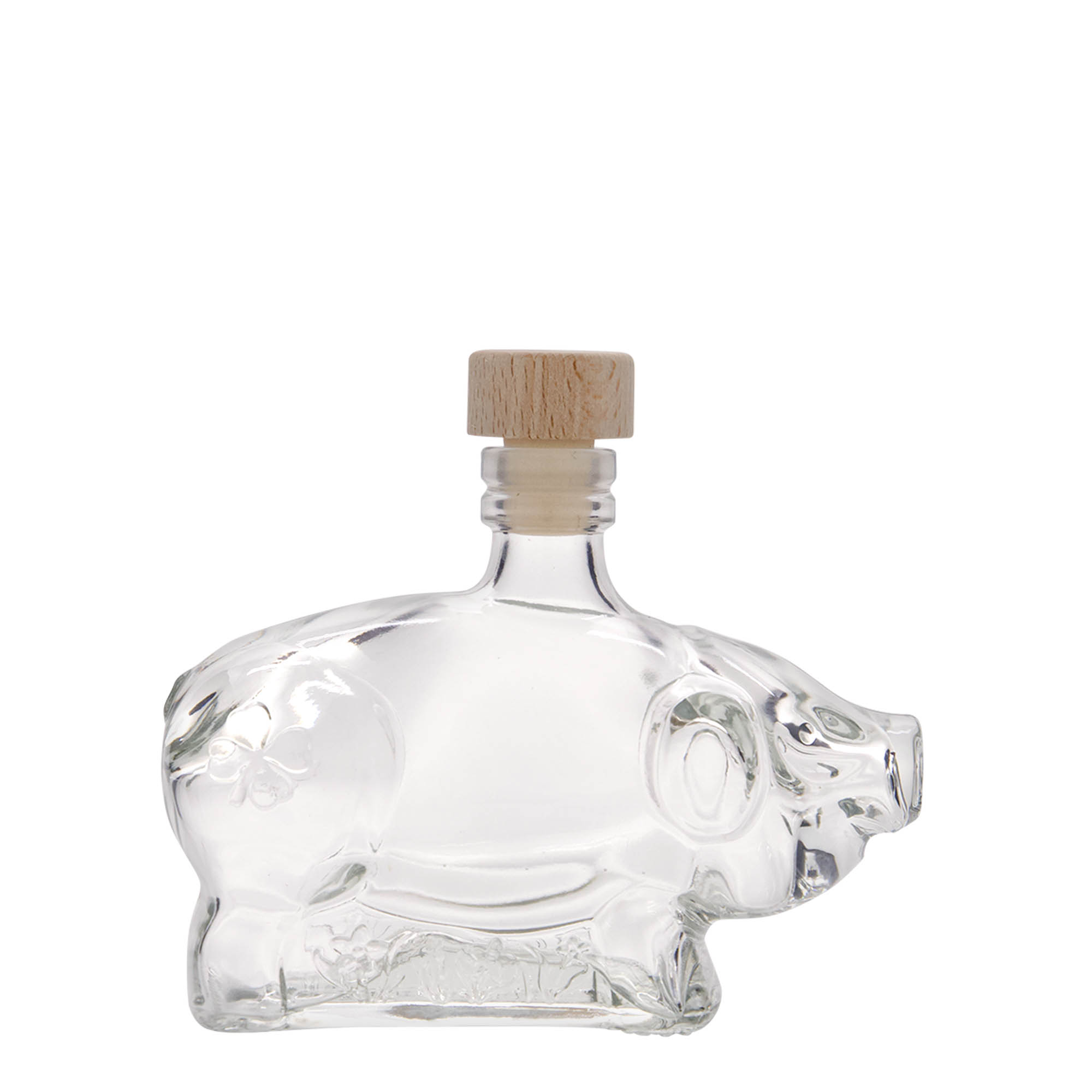 200 ml glazen fles 'Geluksvarkentje', opening: kurk 200 ml glazen fles 'Geluksvarkentje', opening: kurk