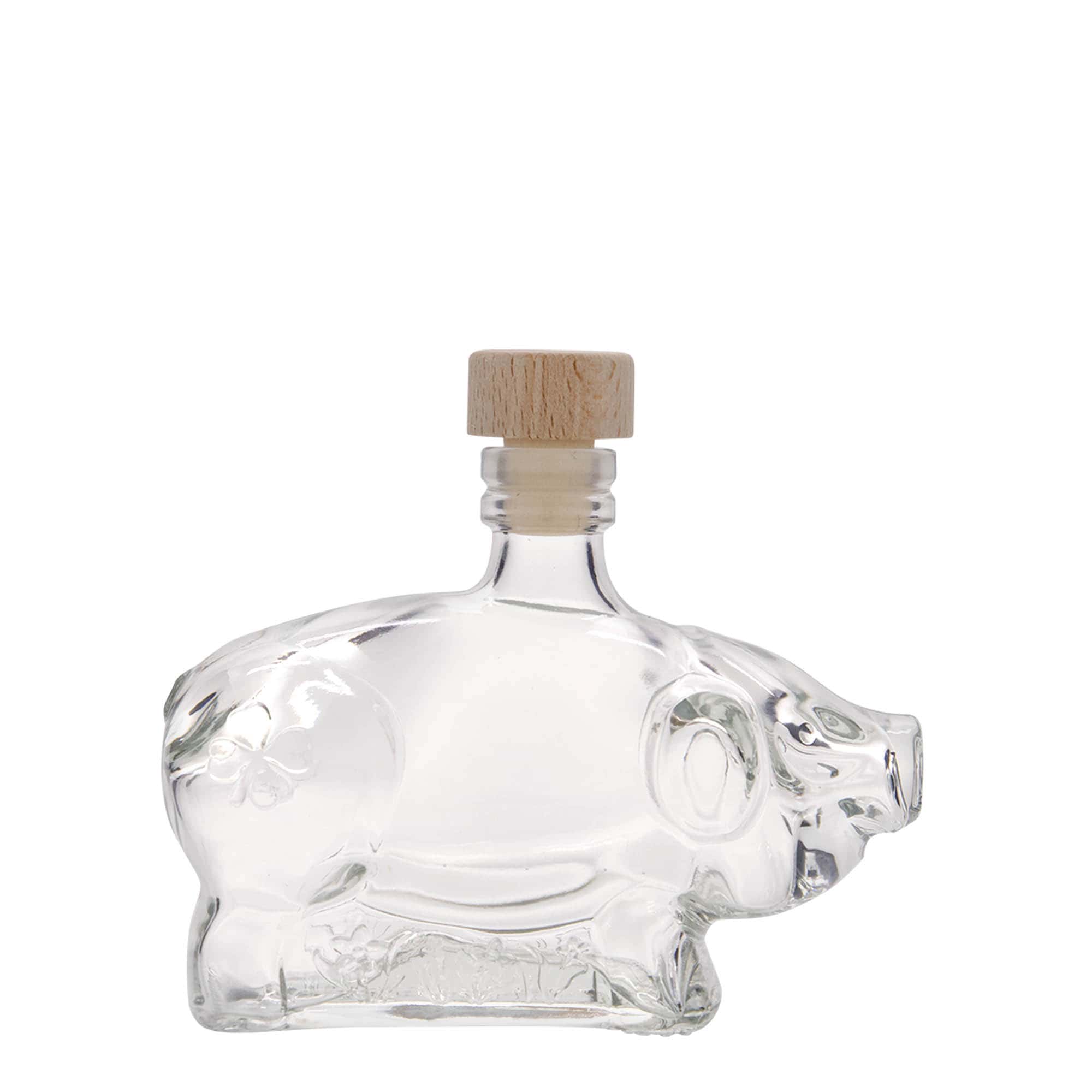 200 ml glazen fles 'Geluksvarkentje', opening: kurk