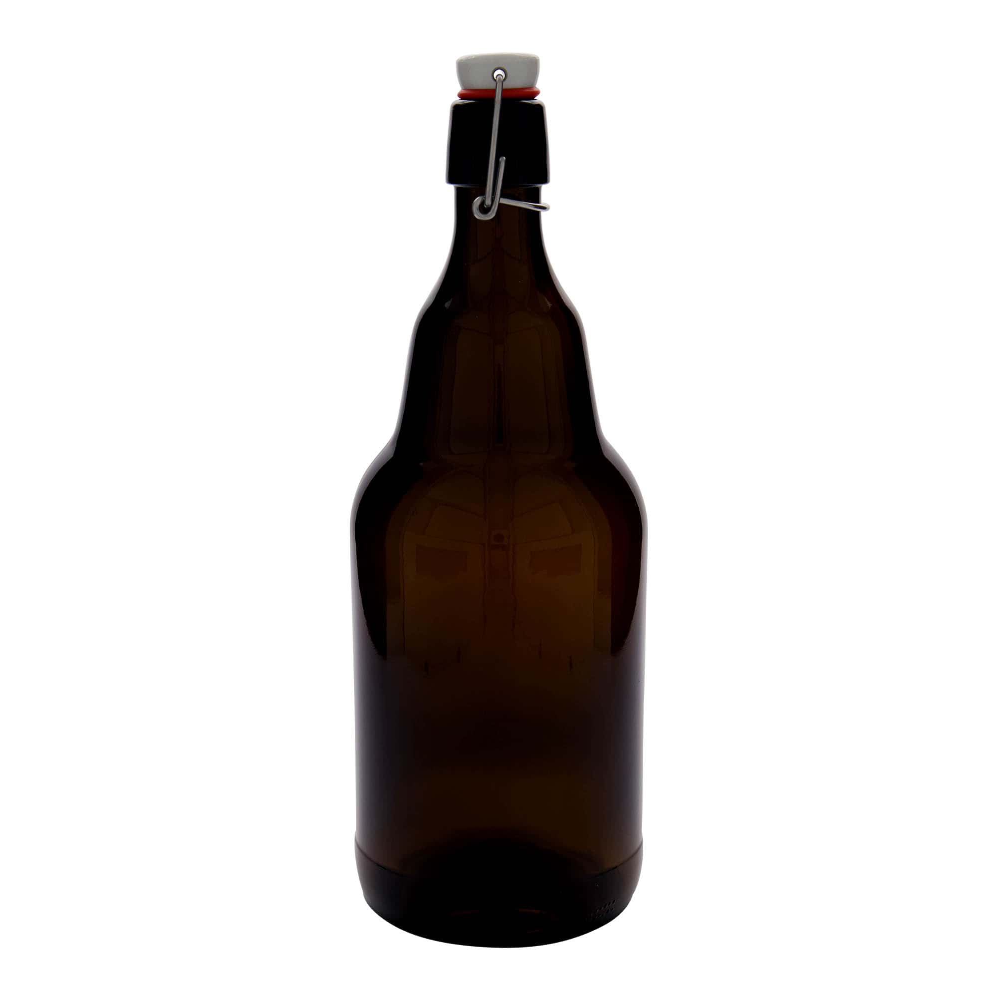 2.000 ml bierfles, glas, bruin, hals: beugelsluiting