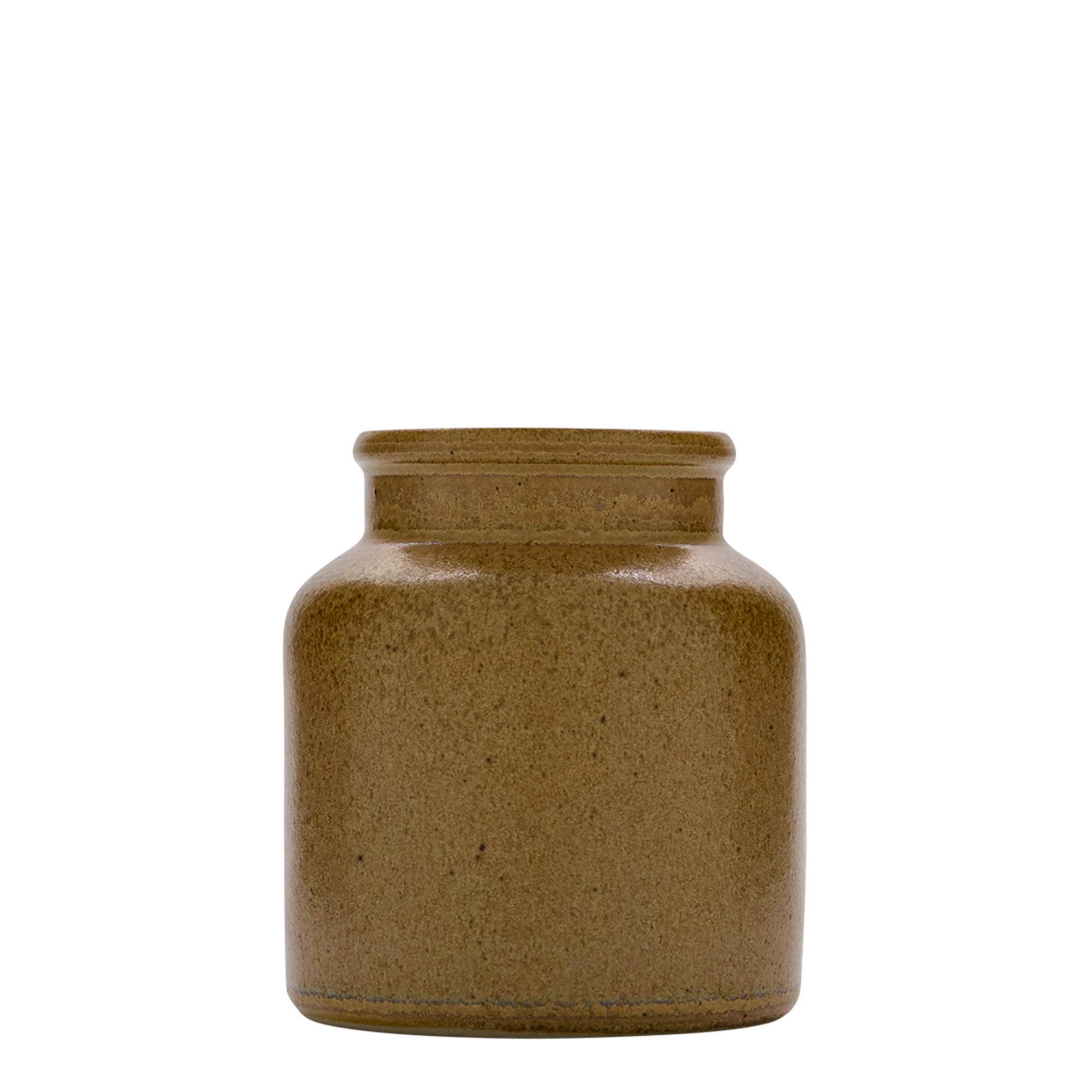 270 ml steengoedpot, keramiek, bruin-kristal, opening: omklapbaar deksel