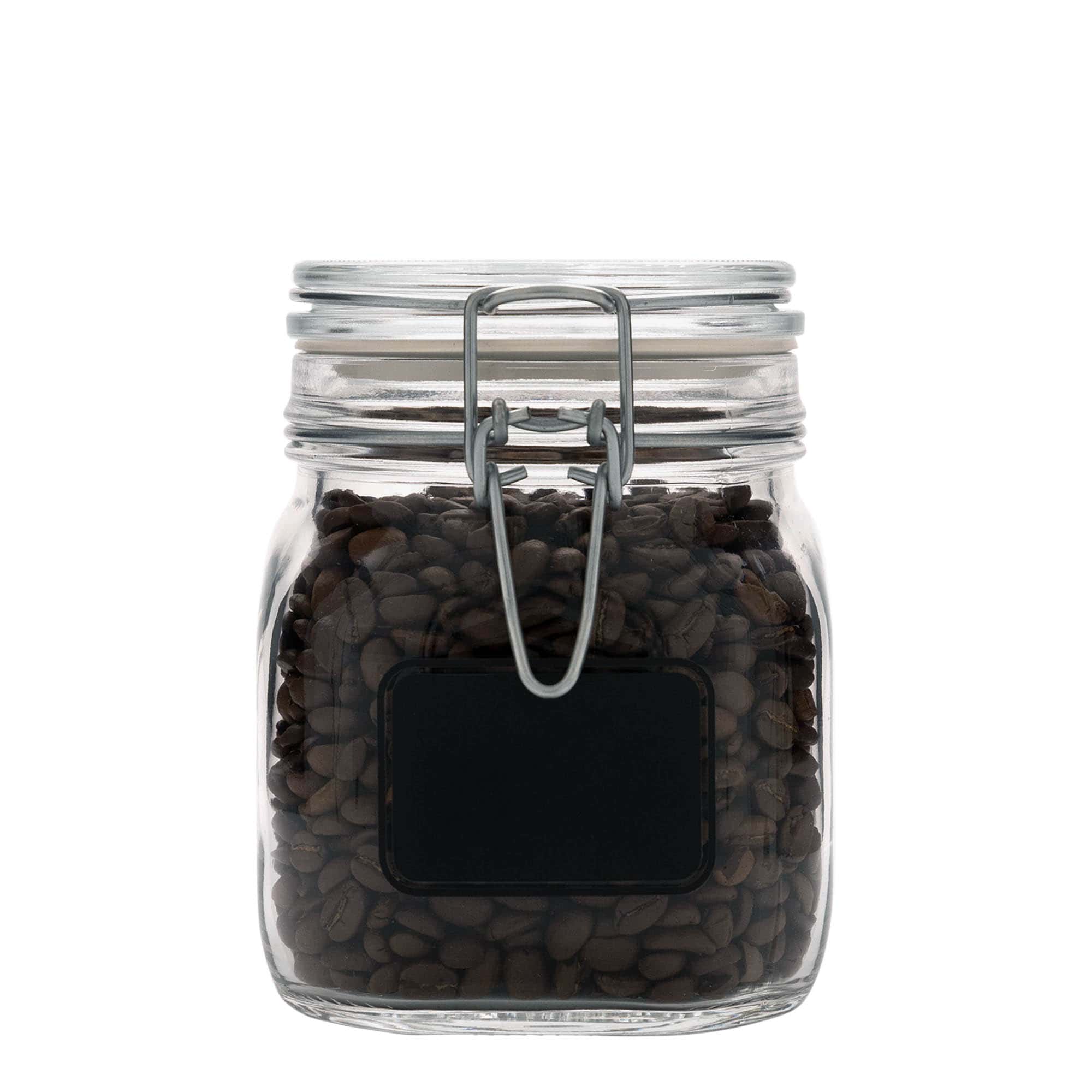 750 ml beugelfles 'Fido', motief: etiketveld, vierkant, opening: beugelsluiting