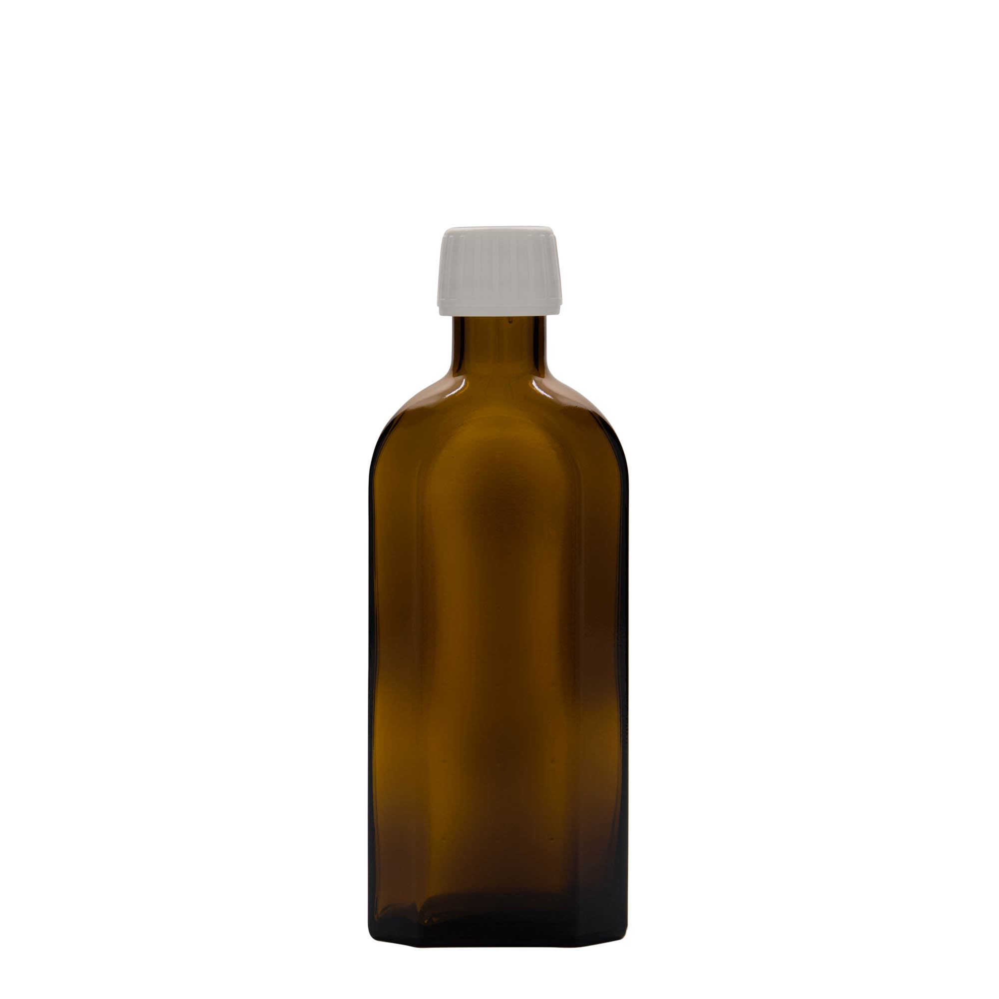250 ml medicijnfles Meplat, ovaal, glas, bruin, opening: PP 28