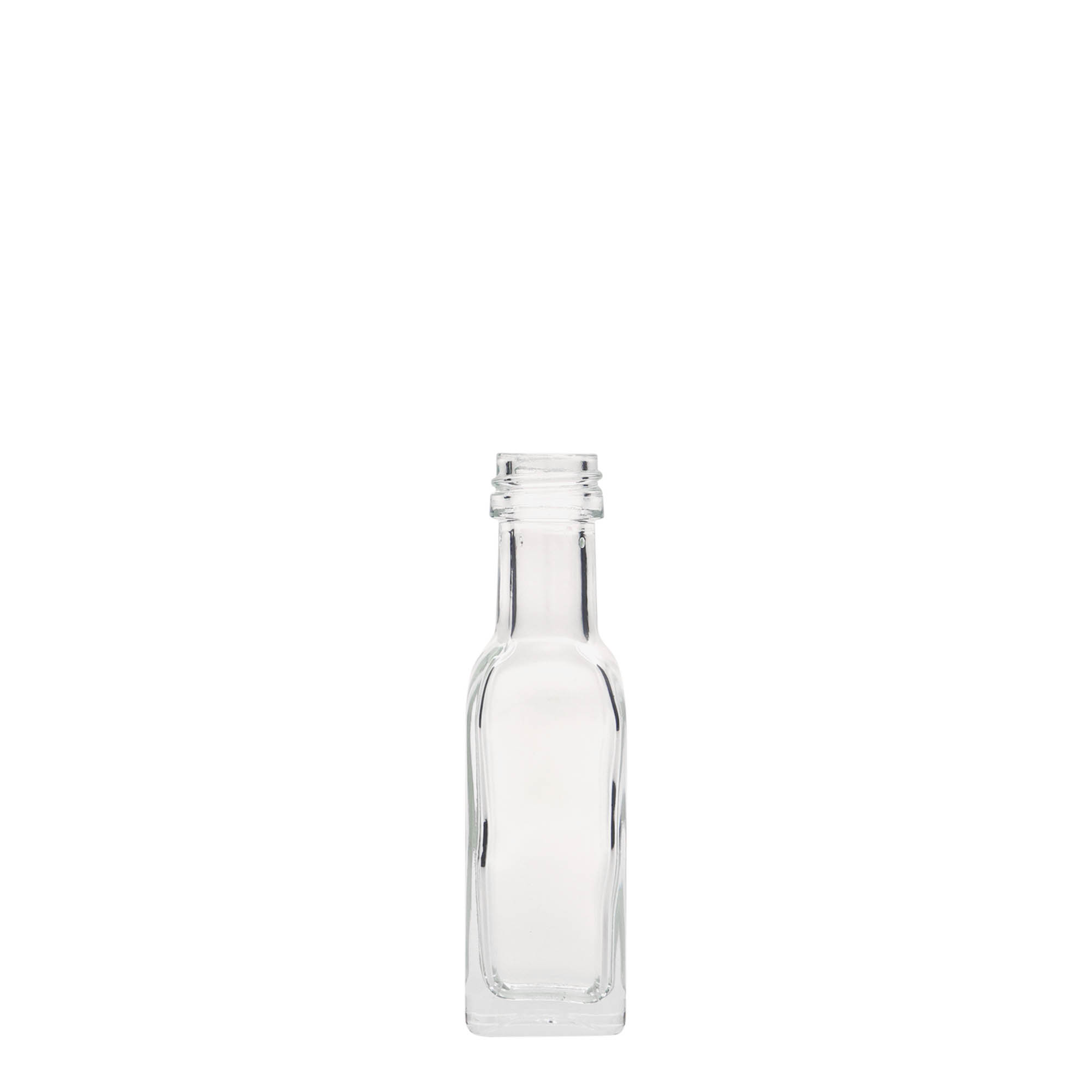 20 ml glazen fles 'Marasca', vierkant, opening: PP 18 20 ml glazen fles 'Marasca', vierkant, opening: PP 18