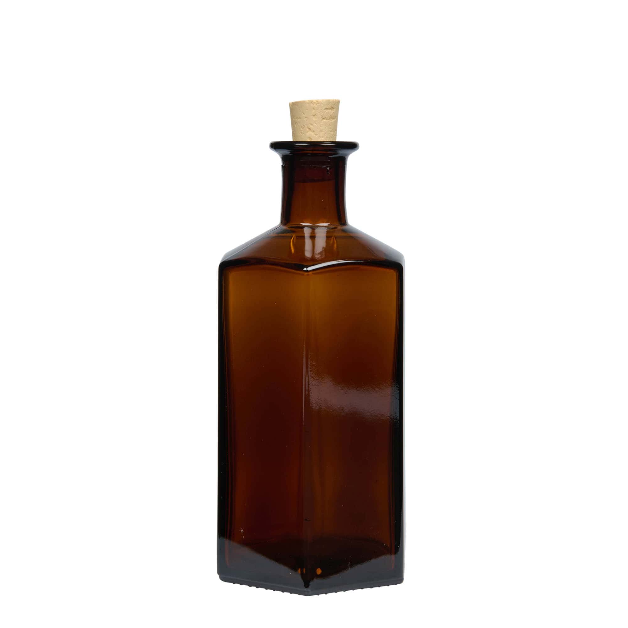 500 ml glazen fles apotheker 'Jimmy', zeshoekig, bruin, opening: kurk
