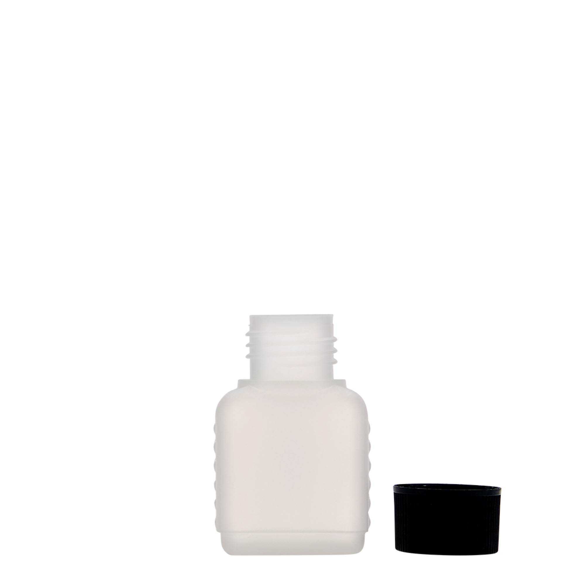 50 ml kanisterfles, rechthoekig, HDPE-kunststof, natuurlijk, opening: DIN 25