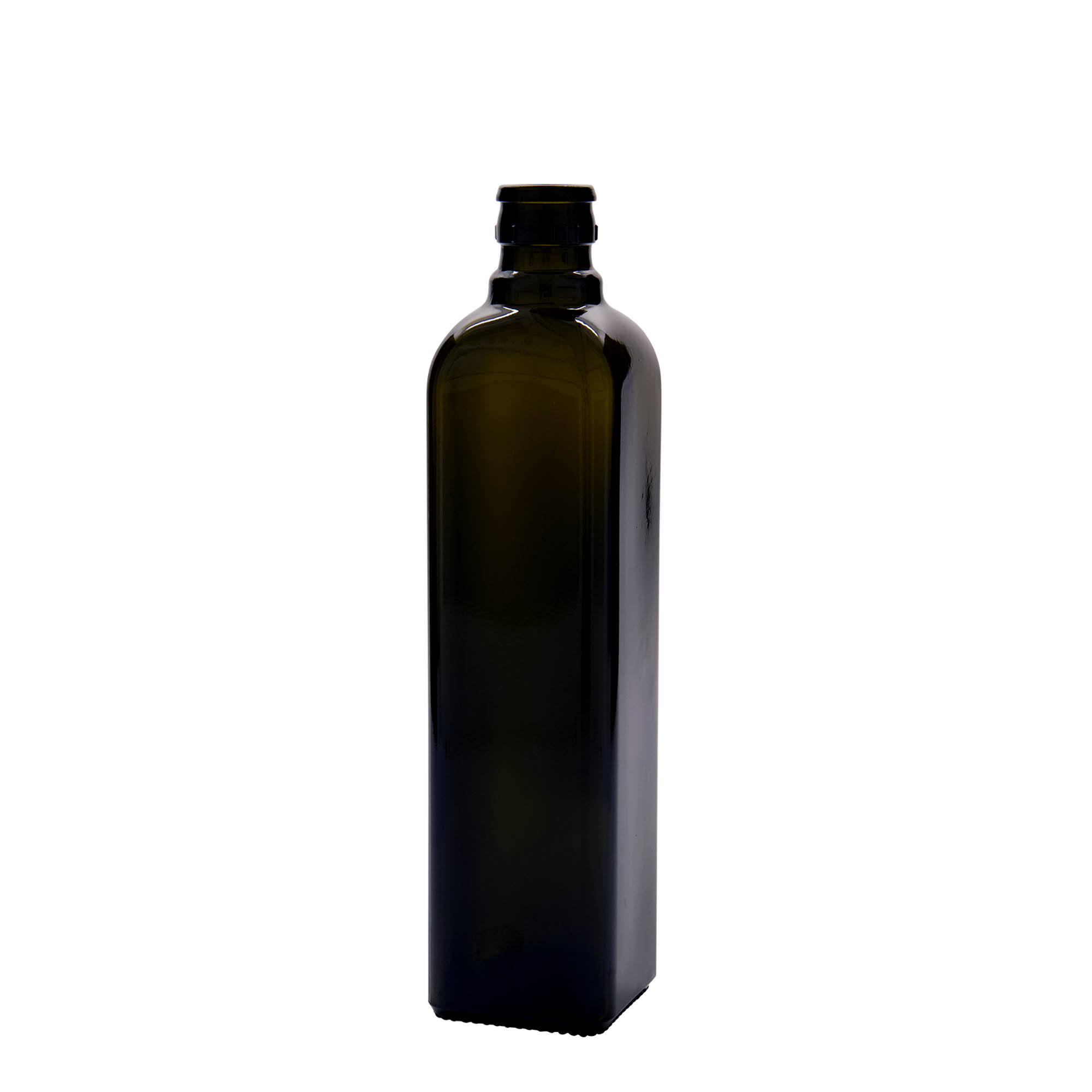 500 ml azijn-/olieflacon 'Quadra', glas, vierkant, antiekgroen, mondstuk: DOP