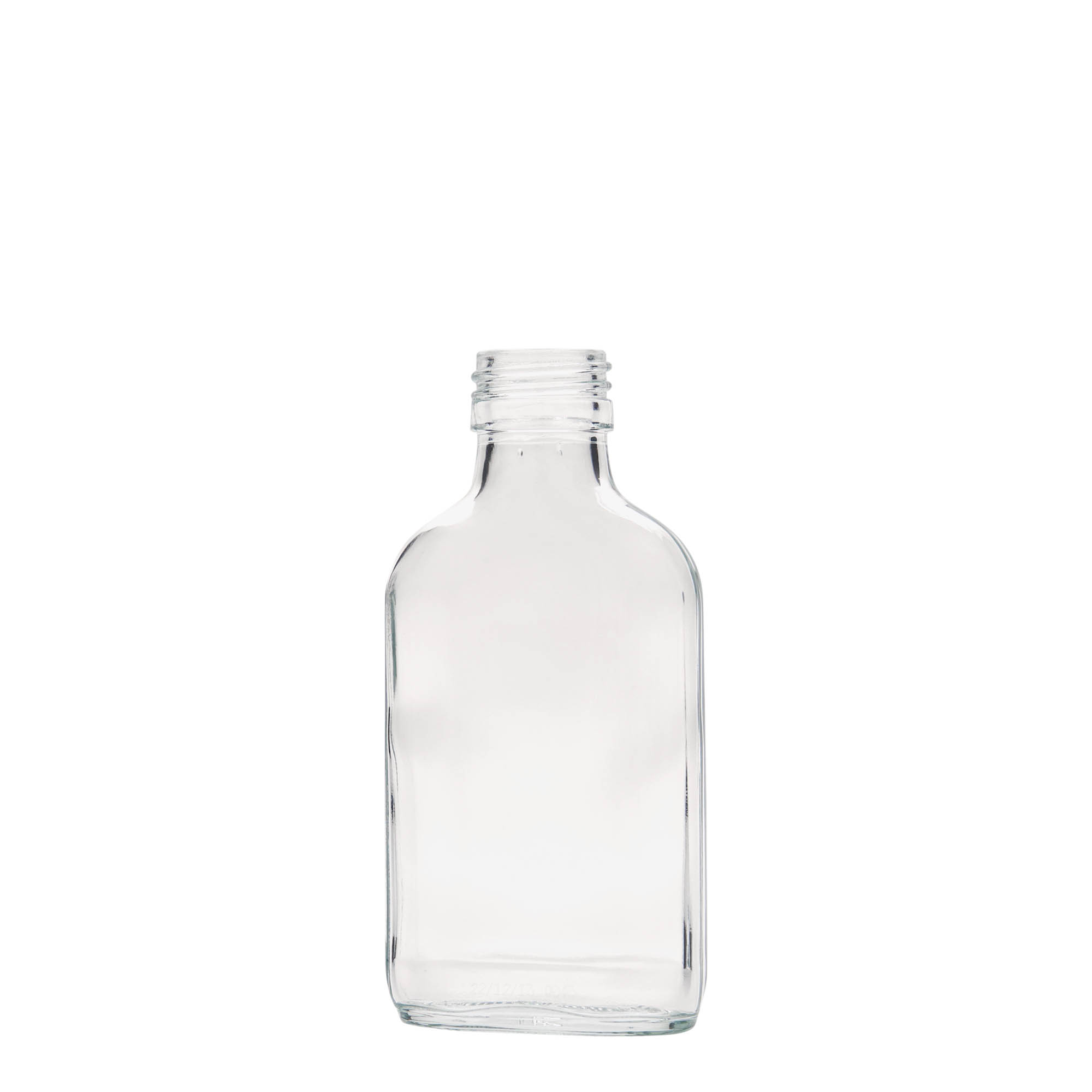 100 ml zakfles, rechthoekig, glas, opening: PP 28 100 ml zakfles, rechthoekig, glas, opening: PP 28