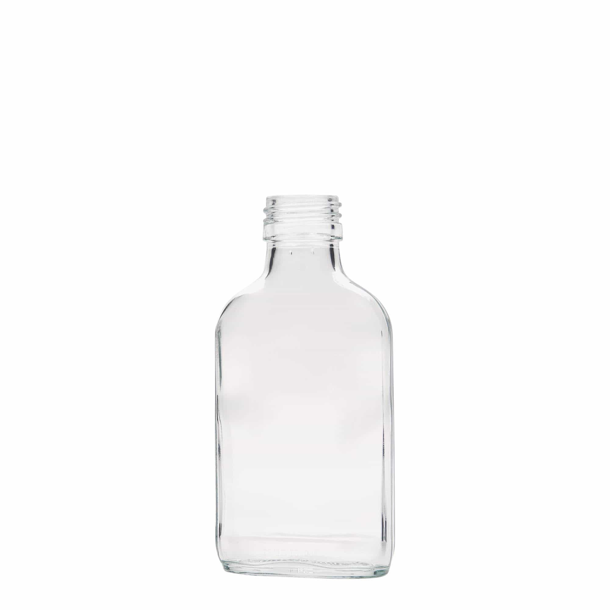 100 ml zakfles, rechthoekig, glas, opening: PP 28
