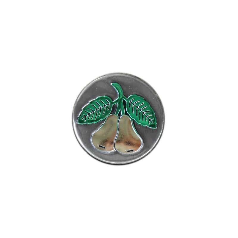 Tinnen etiket 'Peer', rond, metaal, zilver Tinnen etiket 'Peer', rond, metaal, zilver