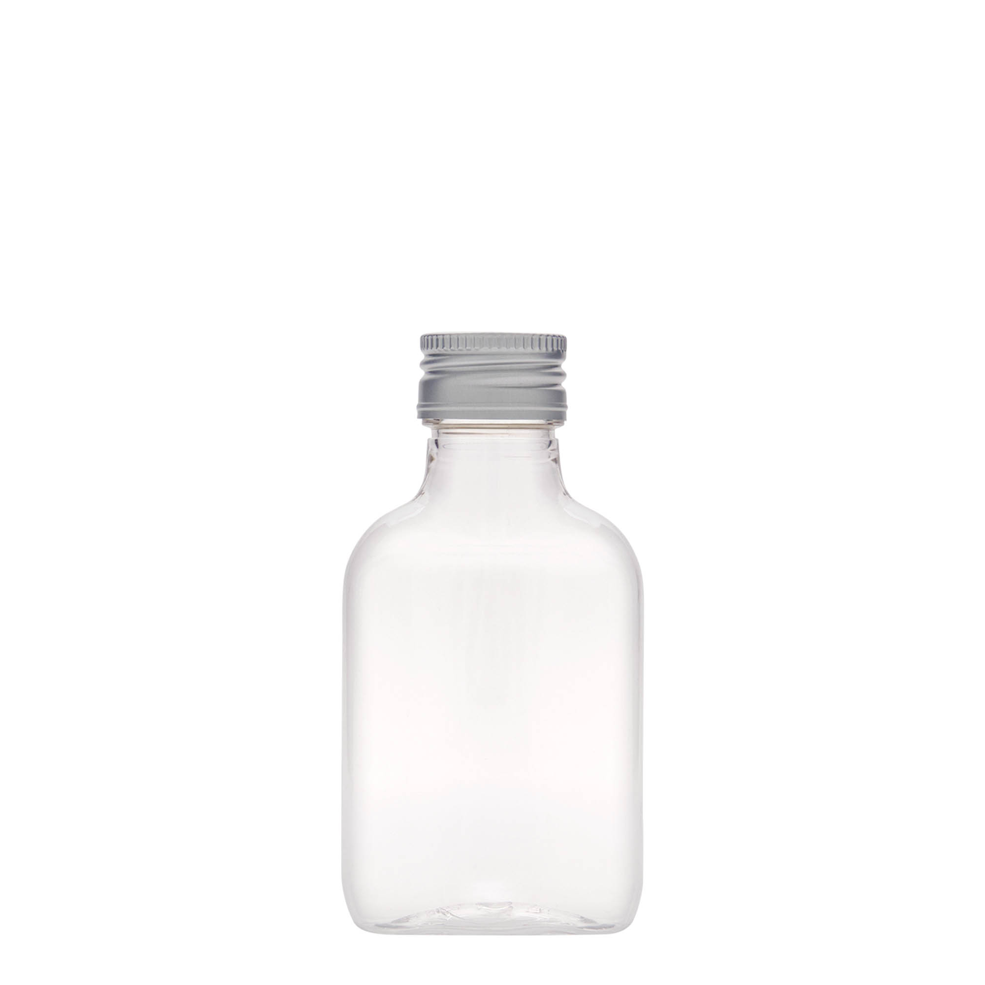 100 ml zakfles, ovaal, PET-kunststof, mondstuk: PP 28