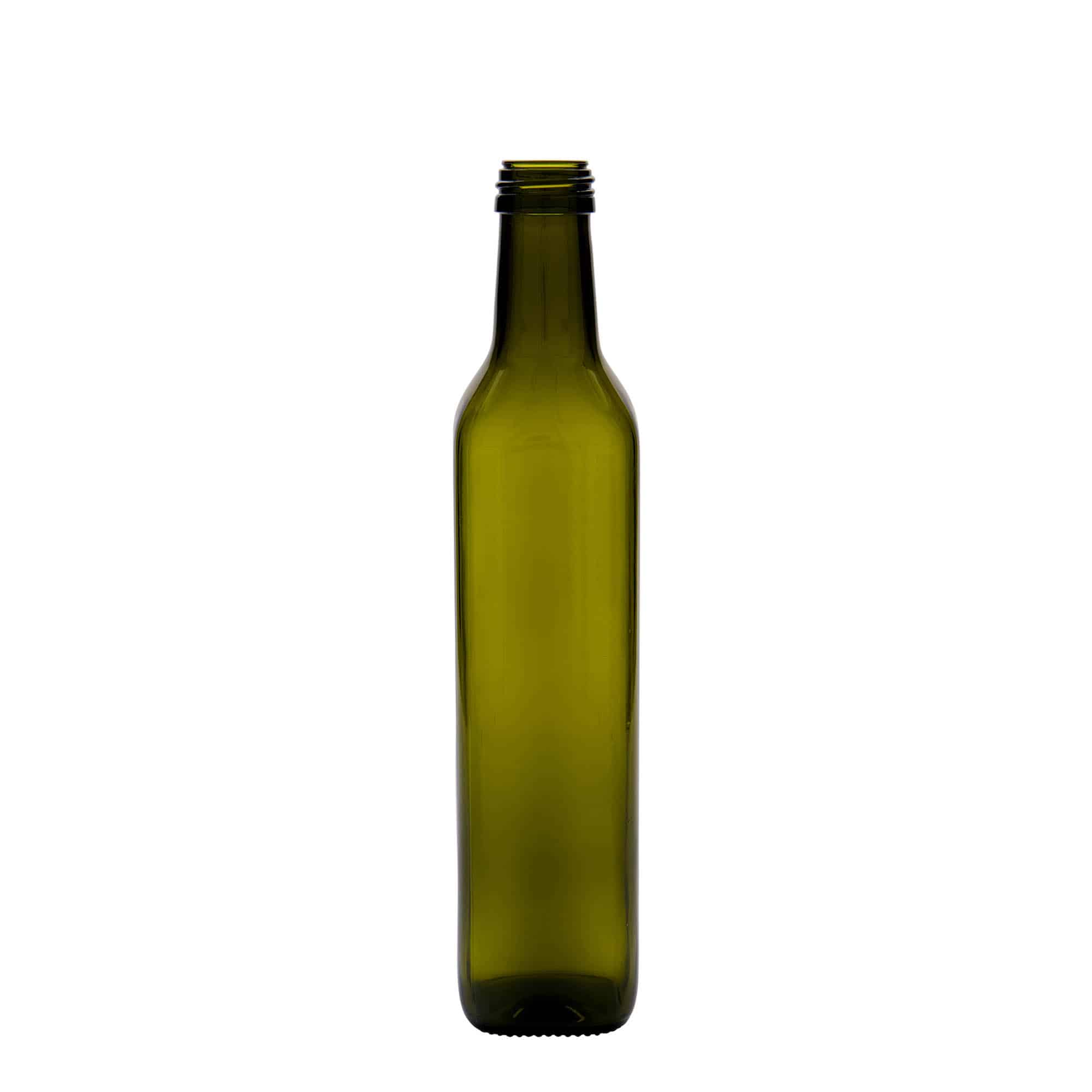 500 ml glazen fles 'Marasca', vierkant, antiekgroen, opening: PP 31,5