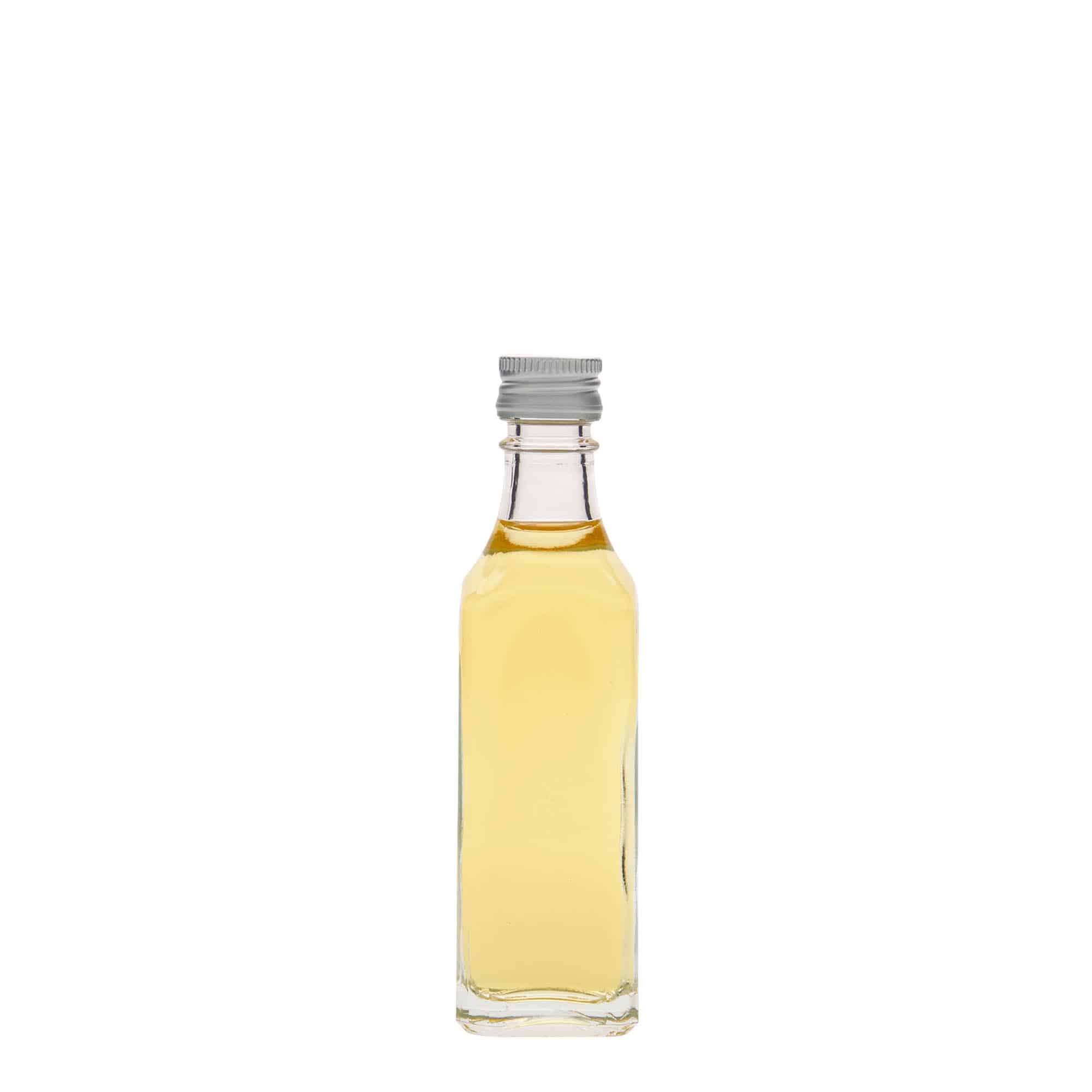 Glazen fles 'Siena', 50 ml, vierkant, monding: PP 18
