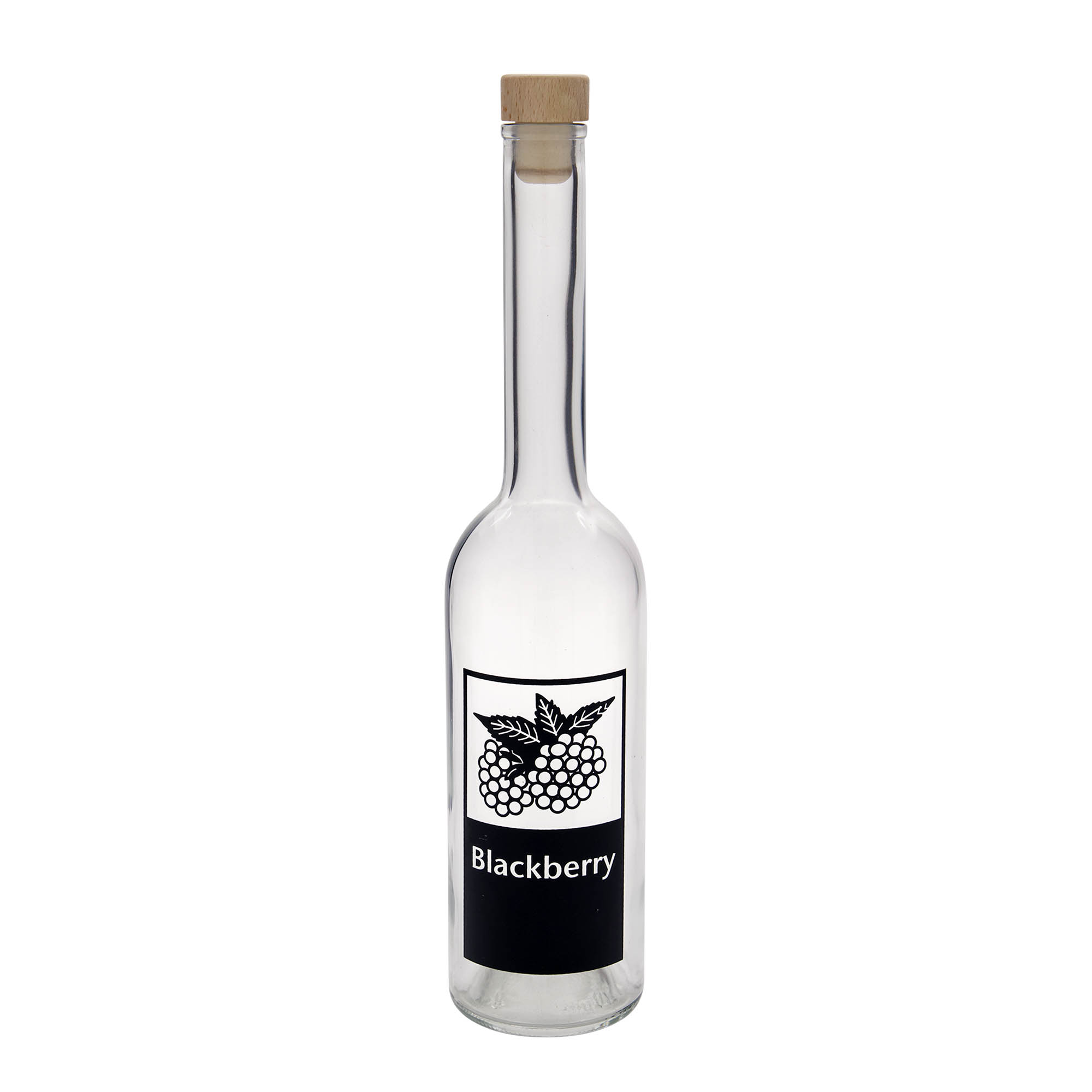 500 ml glazen fles 'Opera', motief: braam, hals: kurk 500 ml glazen fles 'Opera', motief: braam, hals: kurk