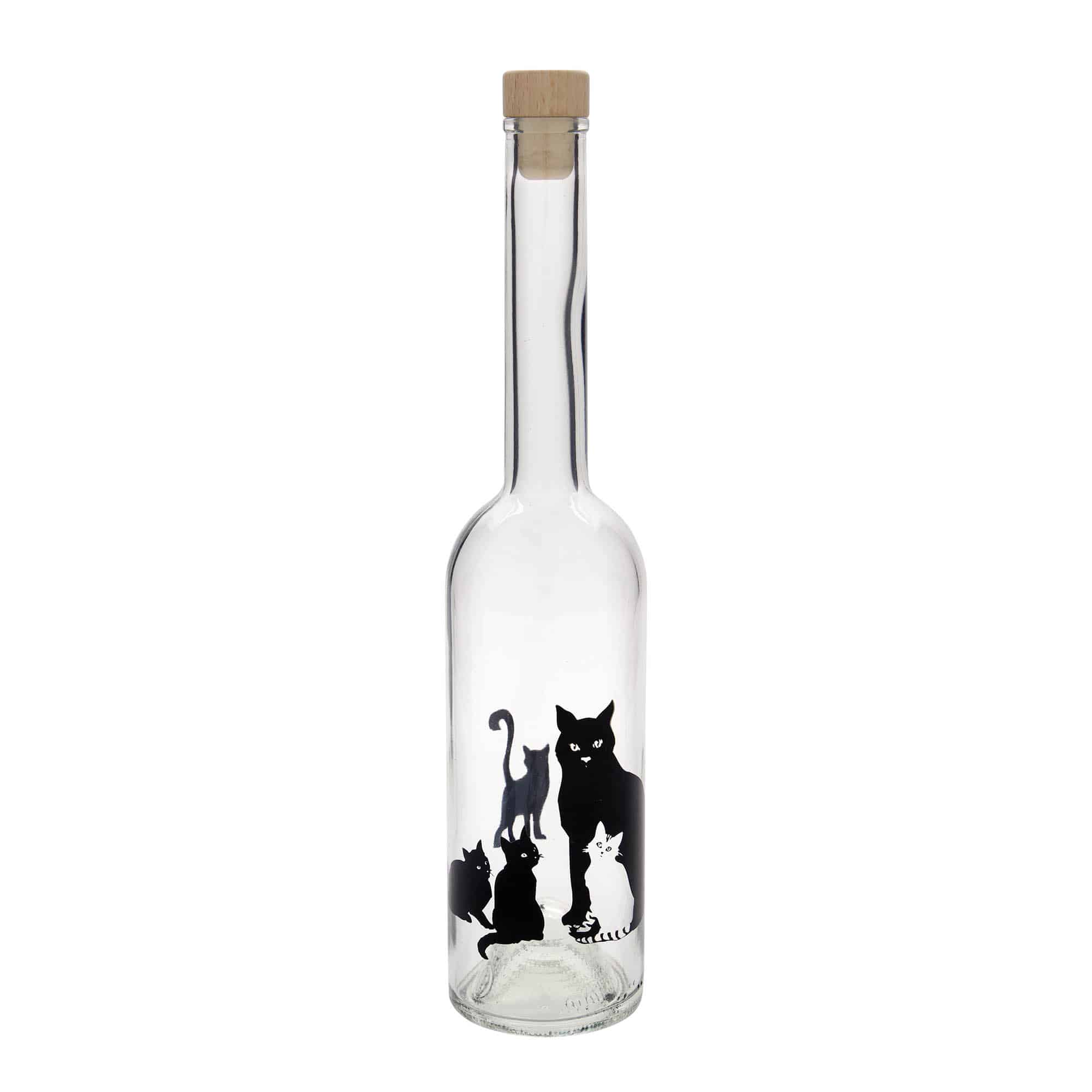 Glazen fles 'Opera', 500 ml, motief: Katten, monding: kurk