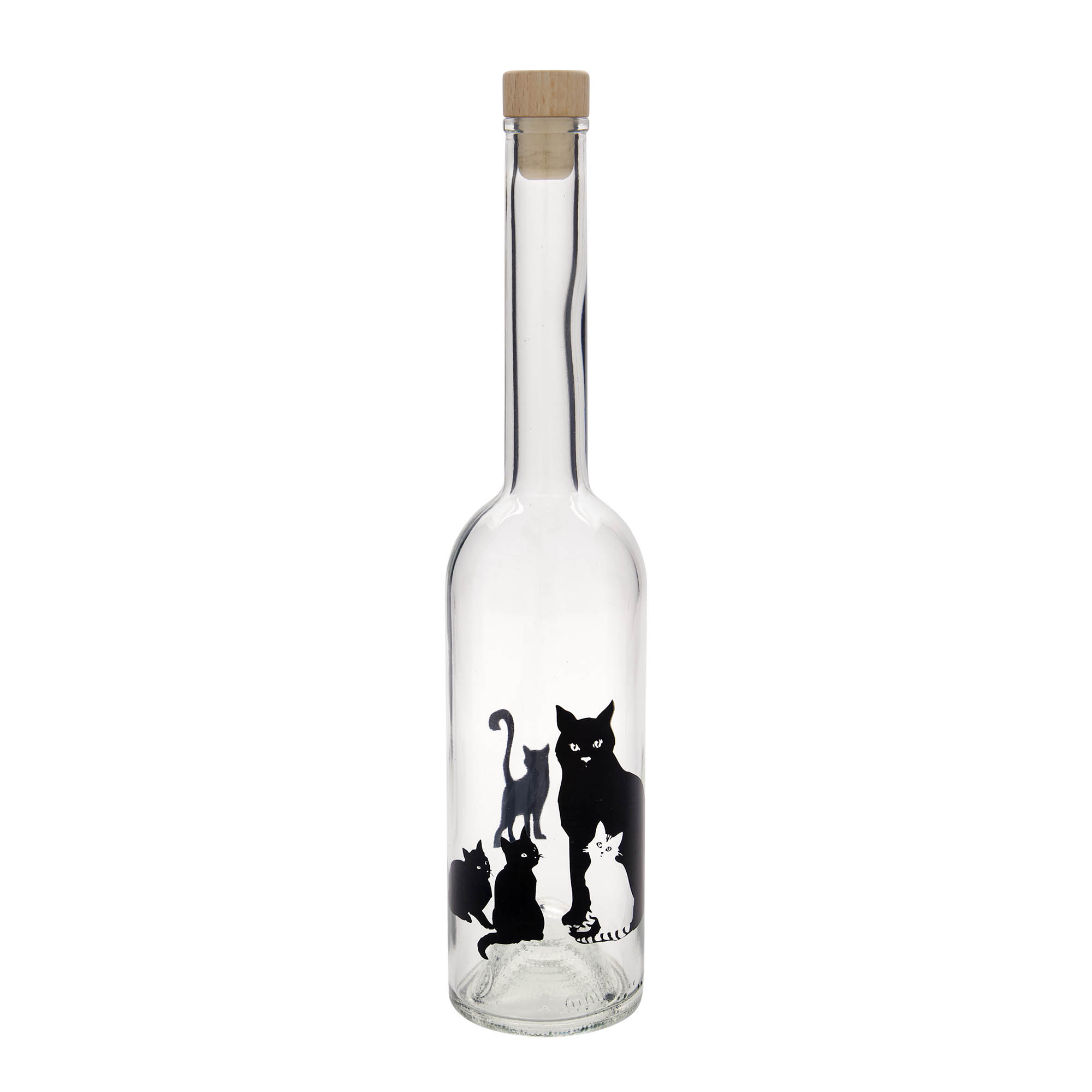 500 ml glazen fles 'Opera', motief: katten, opening: kurk