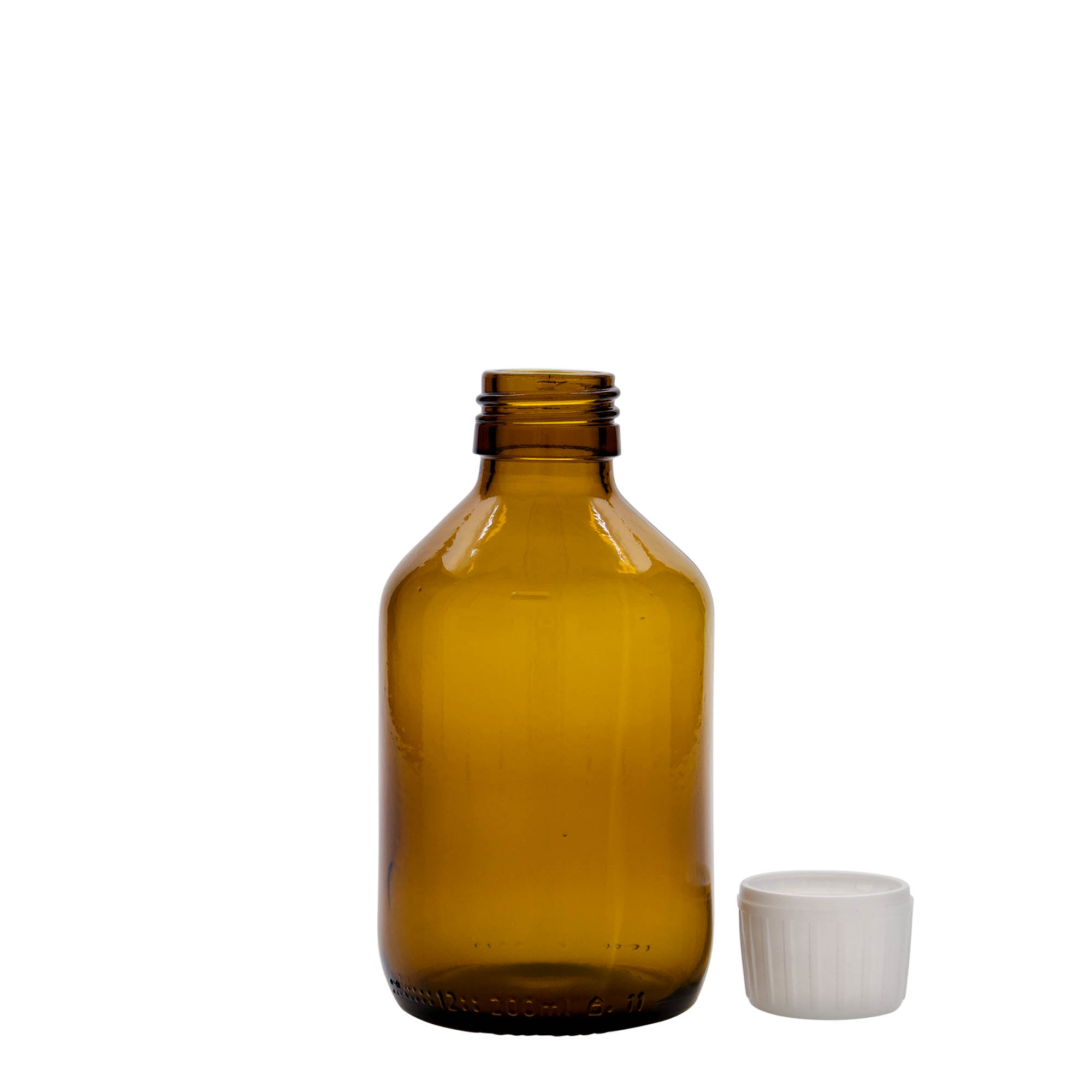 200 ml medicijnfles, bruin, glas, opening: PP 28