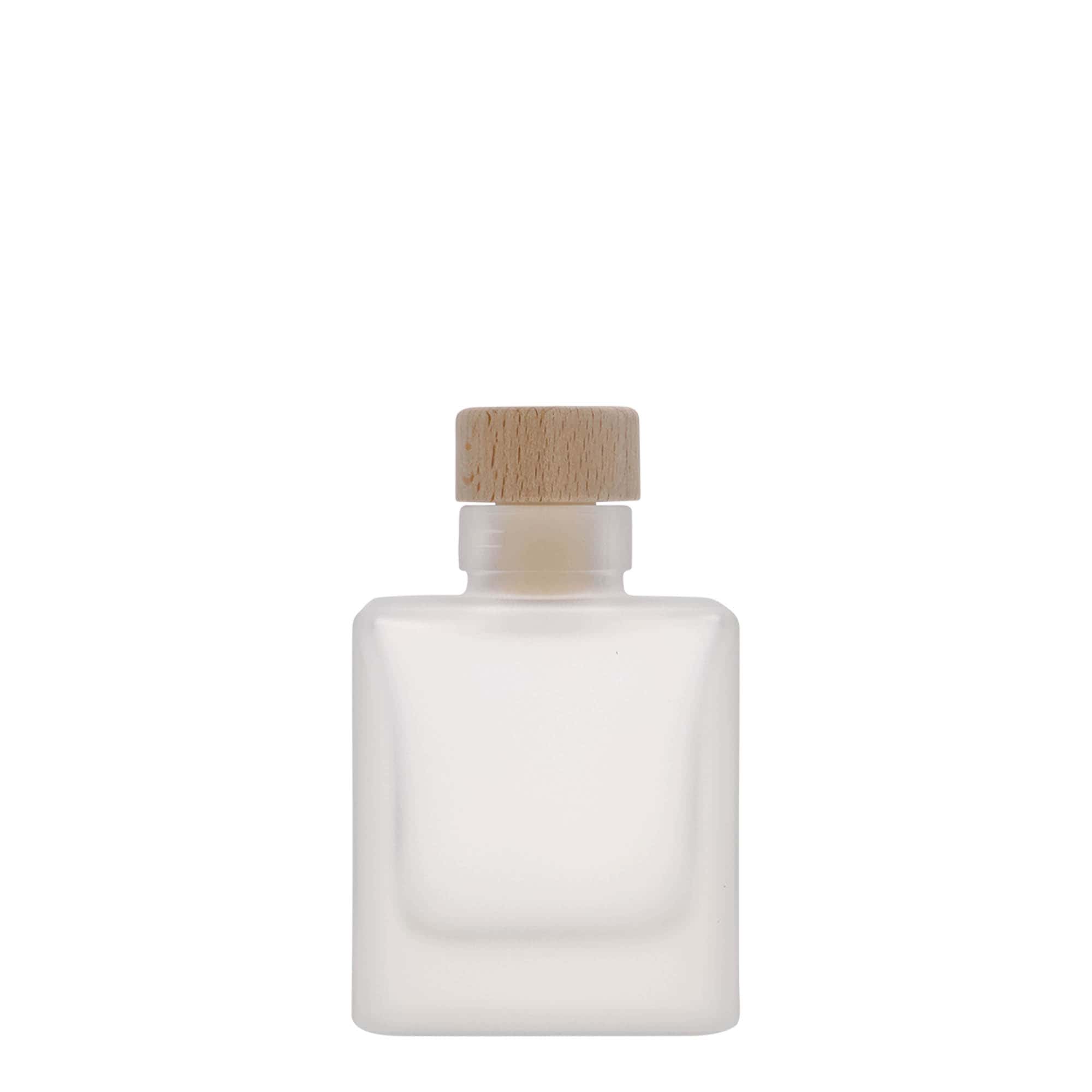 100 ml glazen fles 'Cube', vierkant, geëtst, opening: kurk