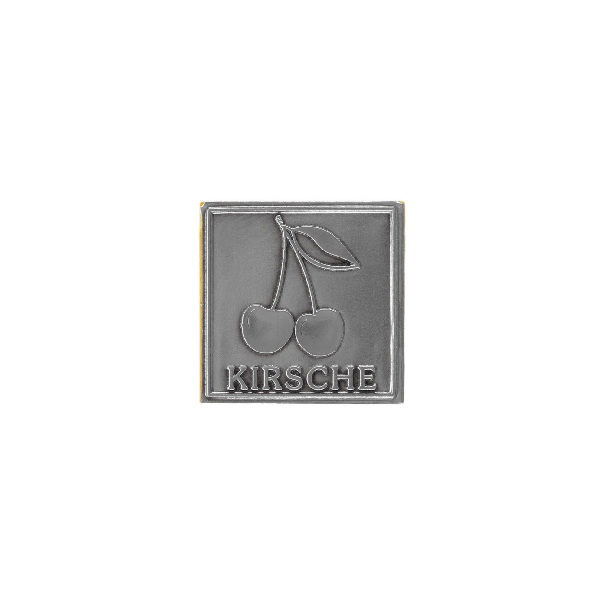 Bliketiket 'Kers', vierkant, metaal, zilver Bliketiket 'Kers', vierkant, metaal, zilver