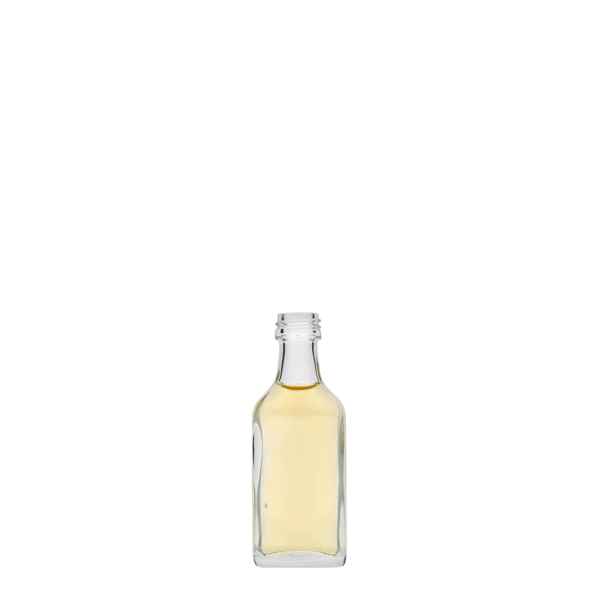 20 ml zakflesje, rechthoekig, glas, opening: PP 18