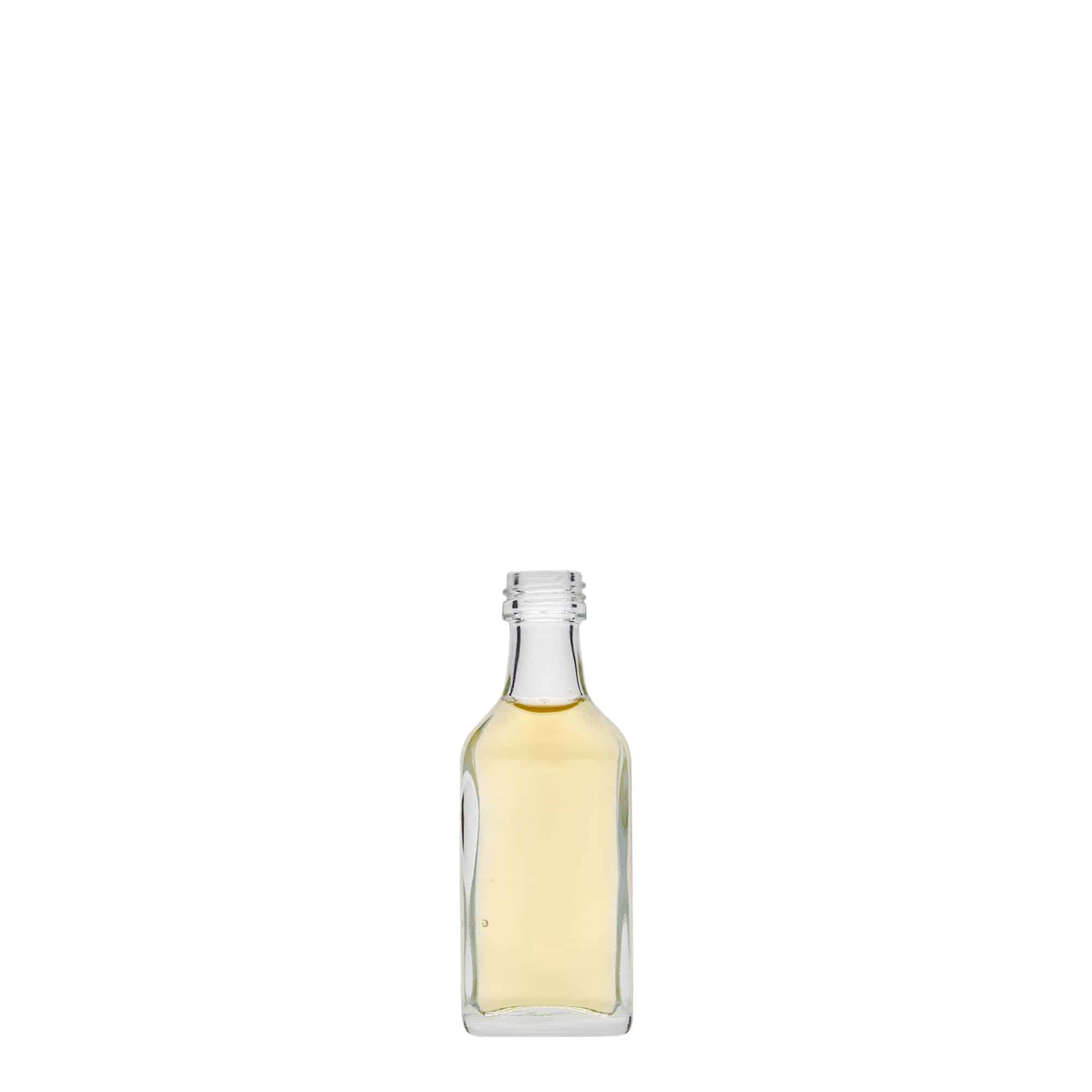 20 ml zakflesje, rechthoekig, glas, opening: PP 18
