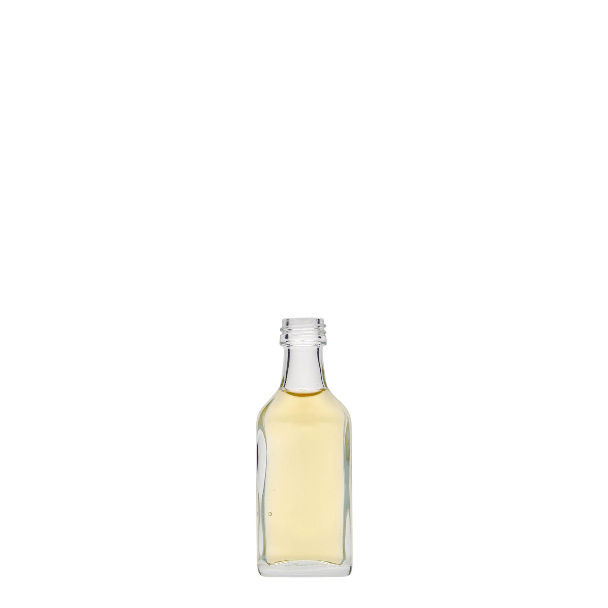 20 ml zakflesje, rechthoekig, glas, opening: PP 18 20 ml zakflesje, rechthoekig, glas, opening: PP 18