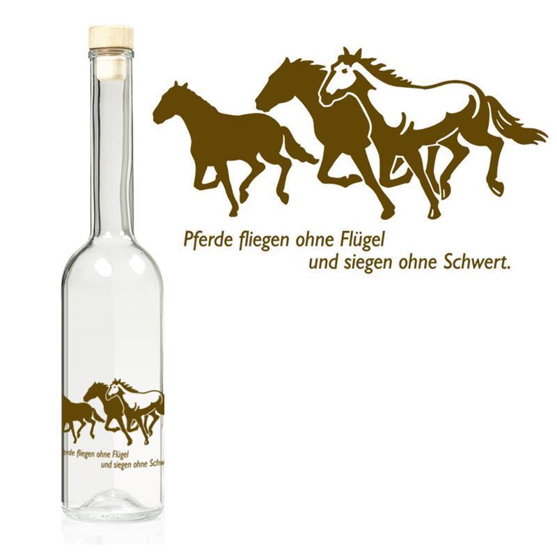 Glazen fles 'Opera', 500 ml, motief: Paarden, monding: kurk