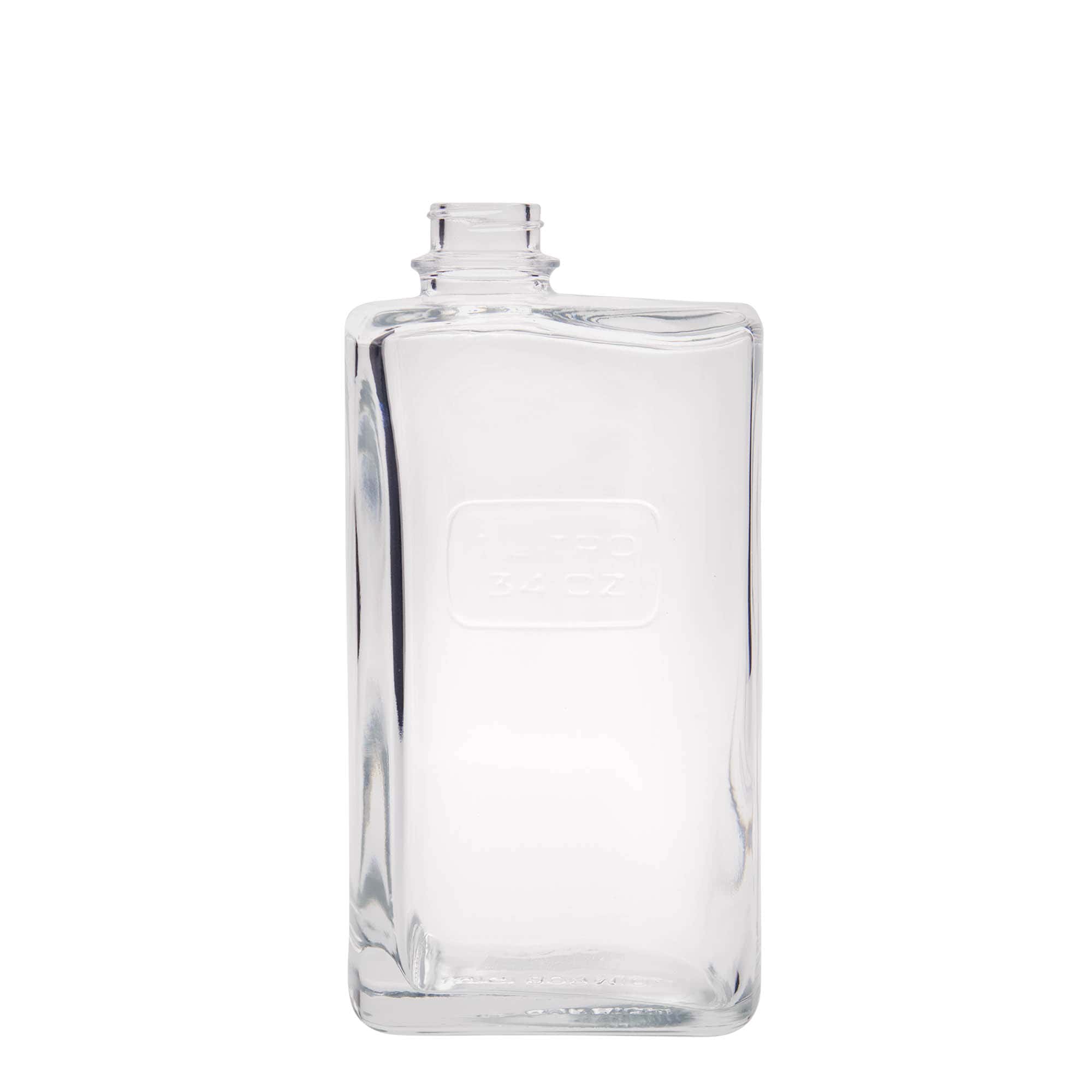 Glazen fles 'Optima Lattina', 1000 ml, rechthoekig, monding: schroefsluiting