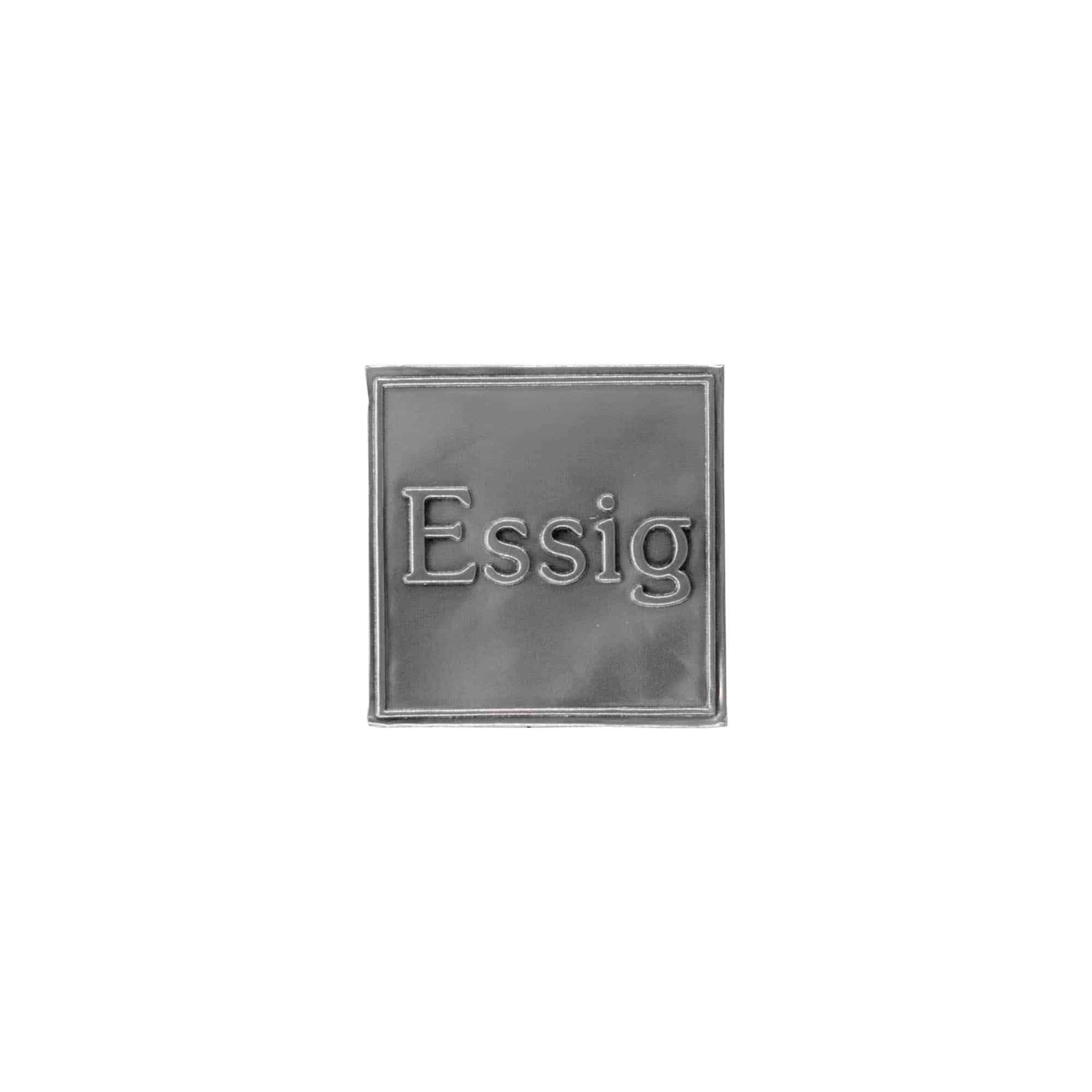Tinnen etiket 'Azijn', vierkant, metaal, zilver Tinnen etiket 'Azijn', vierkant, metaal, zilver