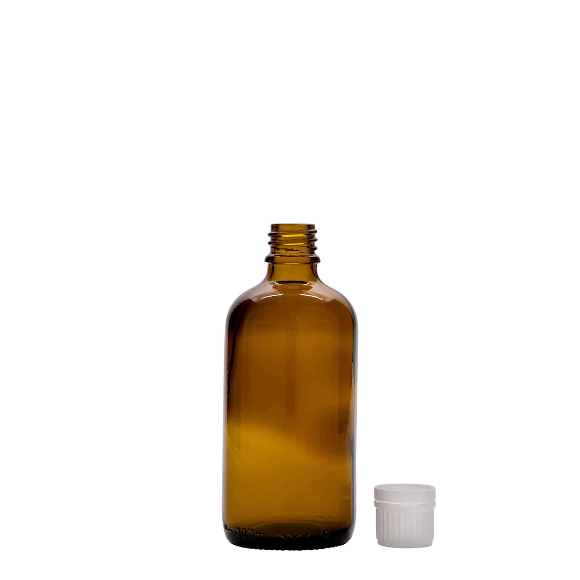 100 ml medicijnfles, glas, bruin, opening: DIN 18