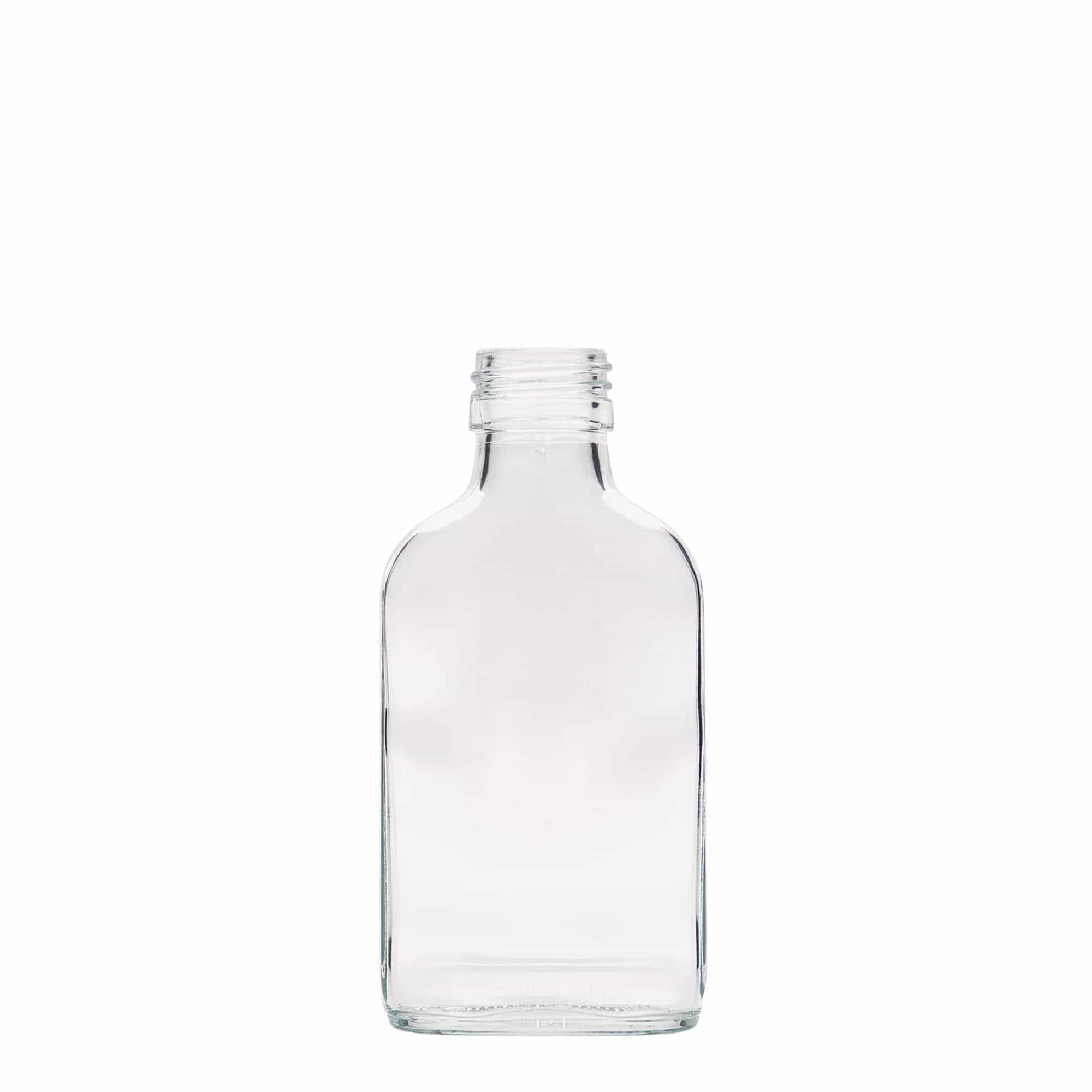 Zakflacon, 100 ml, rechthoekig, glas, monding: PP 28 Zakflacon, 100 ml, rechthoekig, glas, monding: PP 28