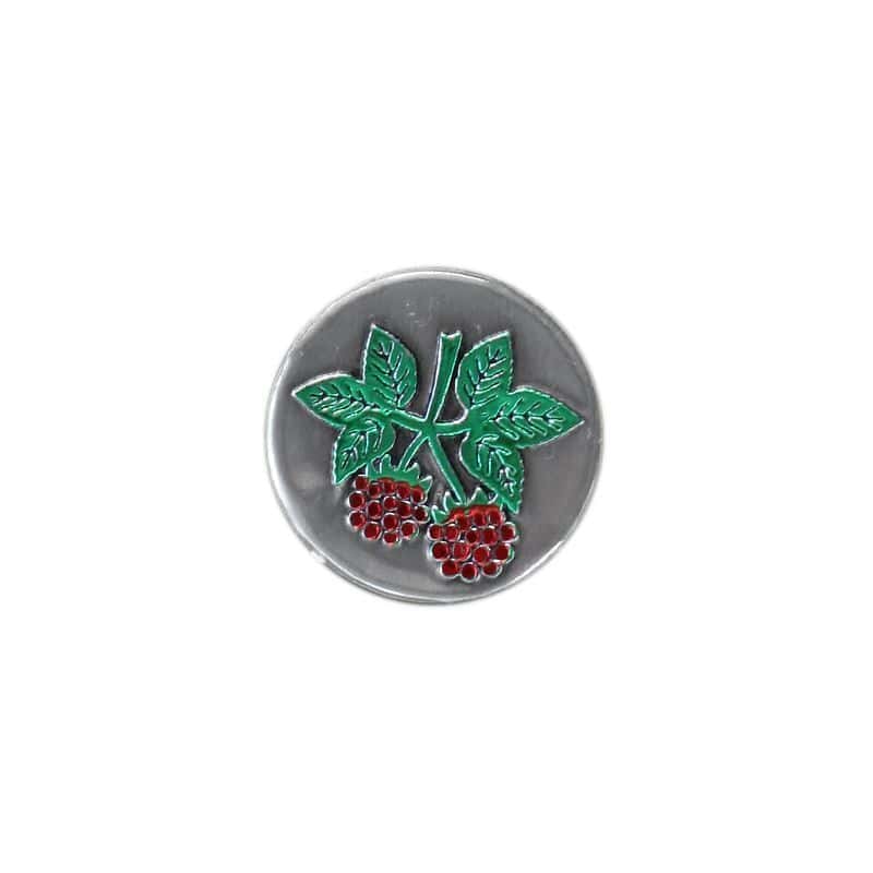 Tinnen etiket 'Framboos', rond, metaal, zilver Tinnen etiket 'Framboos', rond, metaal, zilver