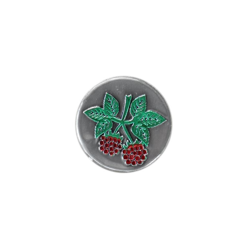 Blikken etiket 'Framboos', rond, metaal, zilver Blikken etiket 'Framboos', rond, metaal, zilver