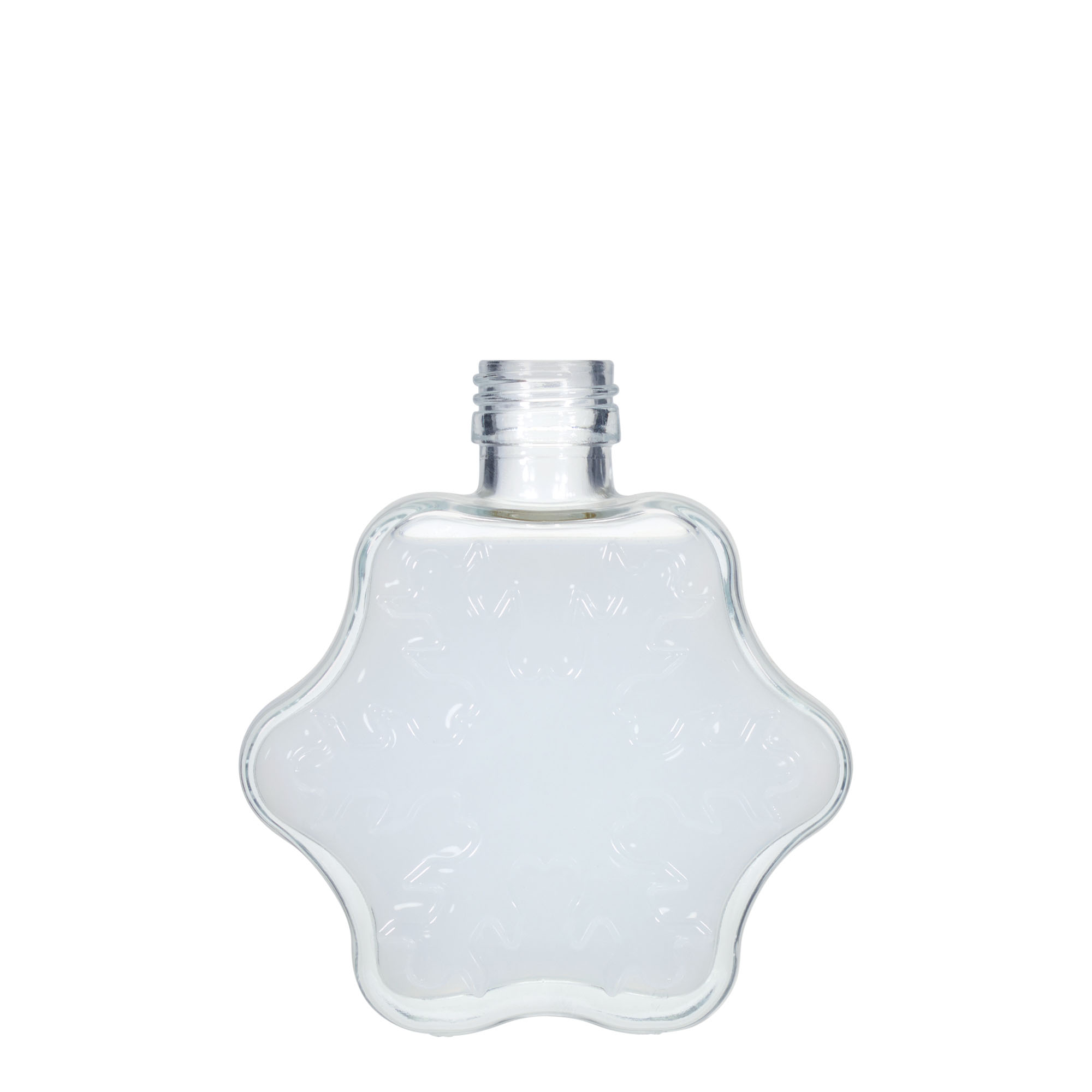 200 ml glazen fles 'Sneeuwvlok', mondstuk: PP 28