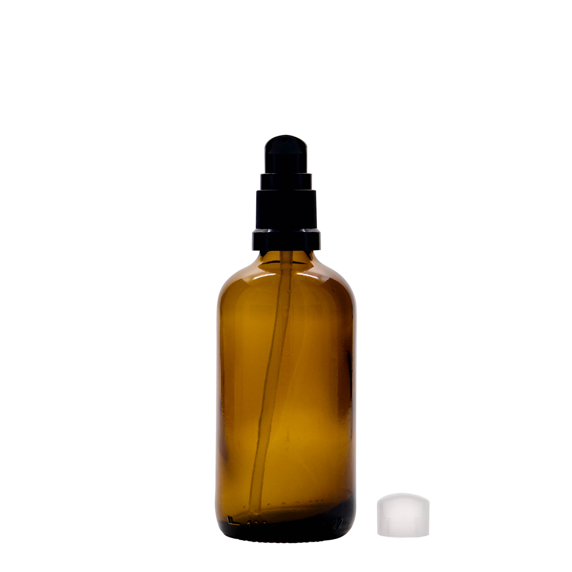 100 ml medicijnfles met lotionpomp, glas, bruin, mondstuk: DIN 18 100 ml medicijnfles met lotionpomp, glas, bruin, mondstuk: DIN 18