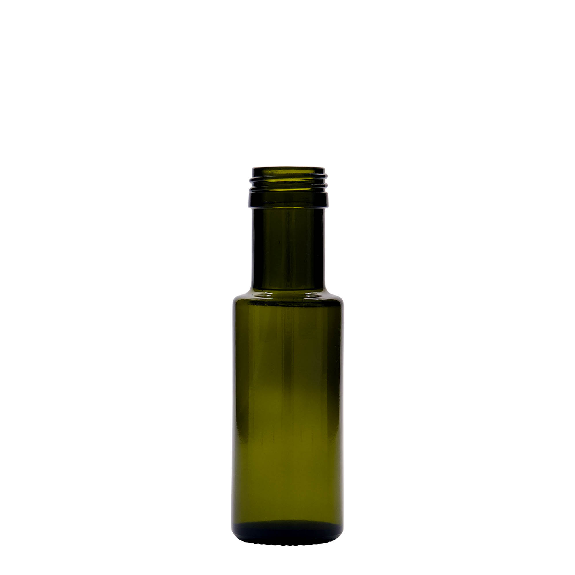 100 ml glazen fles 'Dorica', antiekgroen, opening: PP 31,5 100 ml glazen fles 'Dorica', antiekgroen, opening: PP 31,5