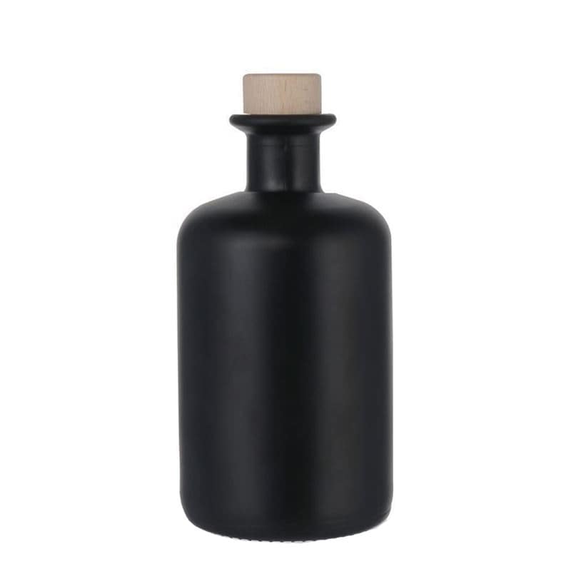 Glazen fles Apotheker, 350 ml, zwart, monding: kurk