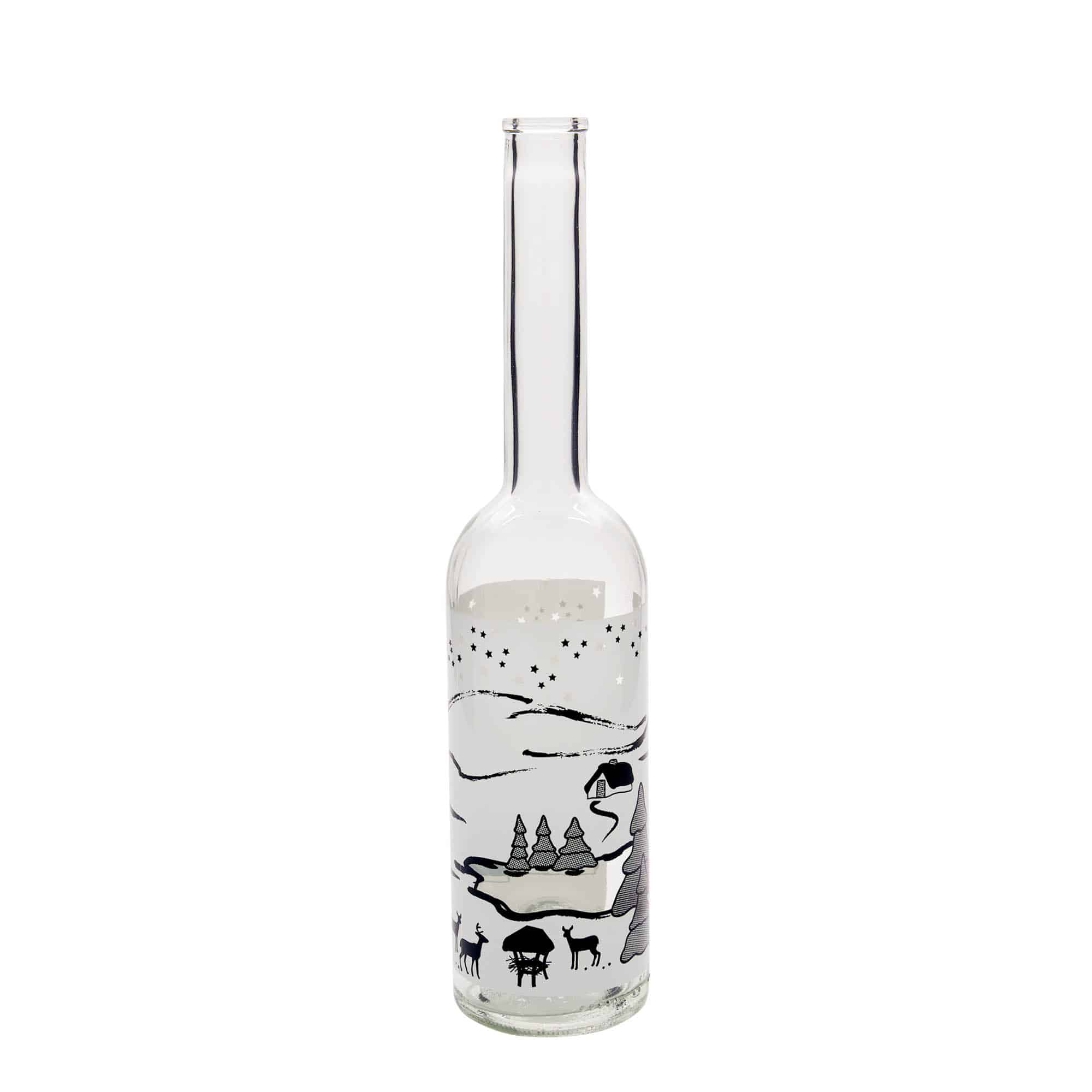 Glazen fles 'Opera', 500 ml, motief: Winterdroom-bianco, monding: kurk