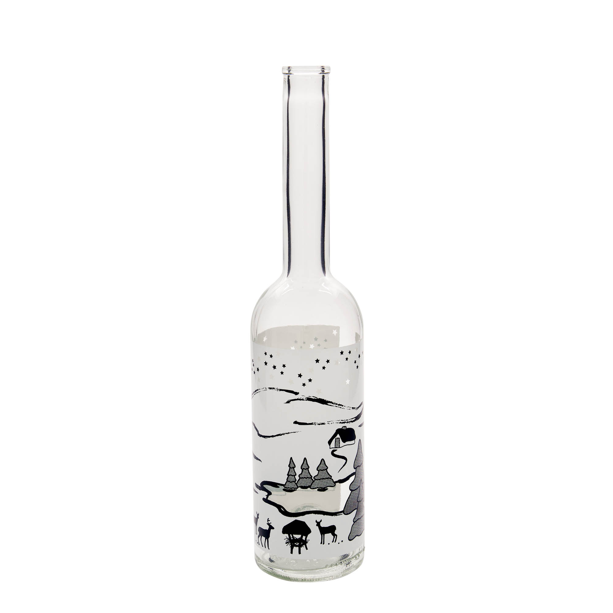 500 ml glazen fles 'Opera', motief: Wintertraum-Bianco, hals: kurk 500 ml glazen fles 'Opera', motief: Wintertraum-Bianco, hals: kurk