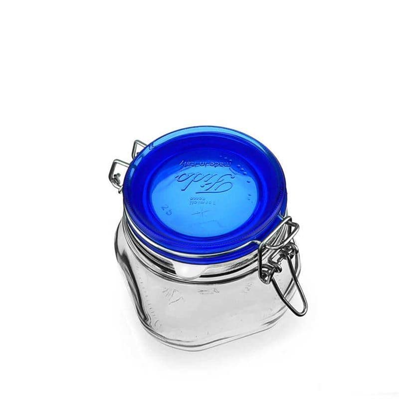 Pot met beugelsluiting 'Fido' Blue Top, 500 ml, vierkant, monding: beugelsluiting