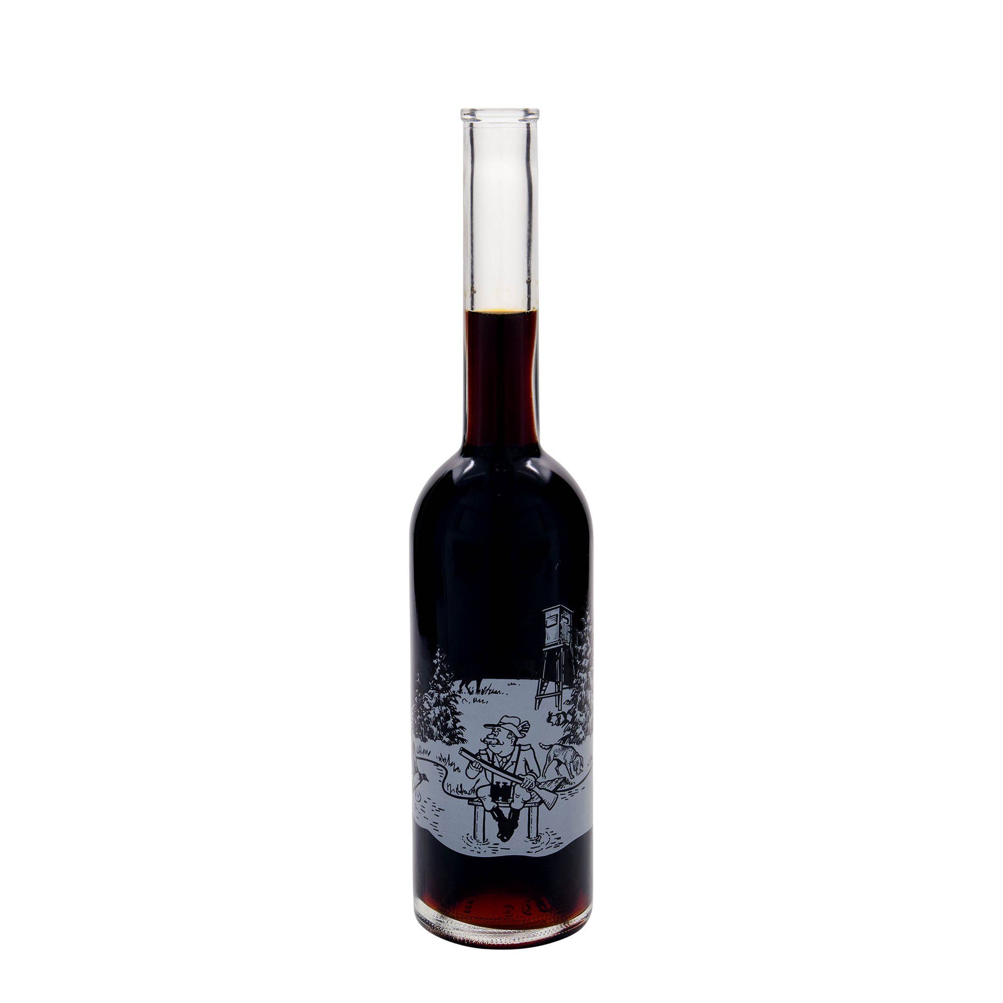 500 ml glazen fles 'Opera', motief: jager, opening: kurk